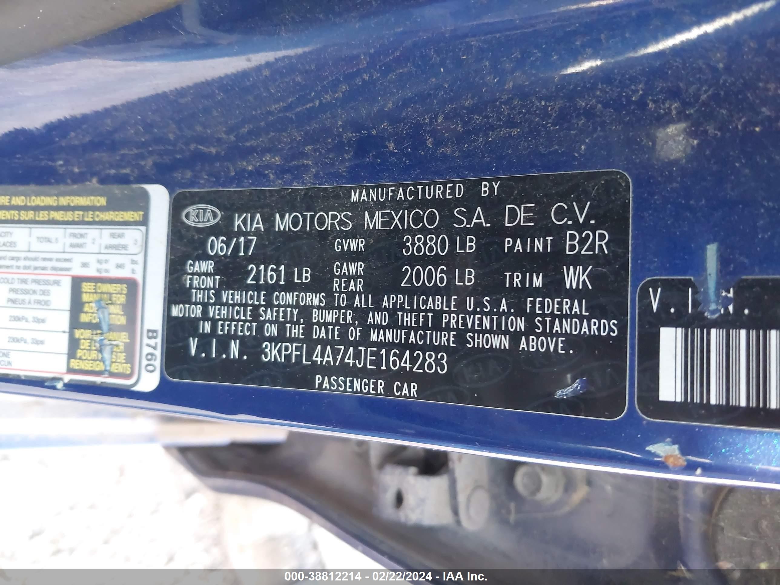 2018 Kia Forte VIN 3KPFL4A74JE164283 IAAI salvage auction — Front & Rear, Salvage (Oklahoma), sold $1,300 on 2026-07-01 (photo 9)