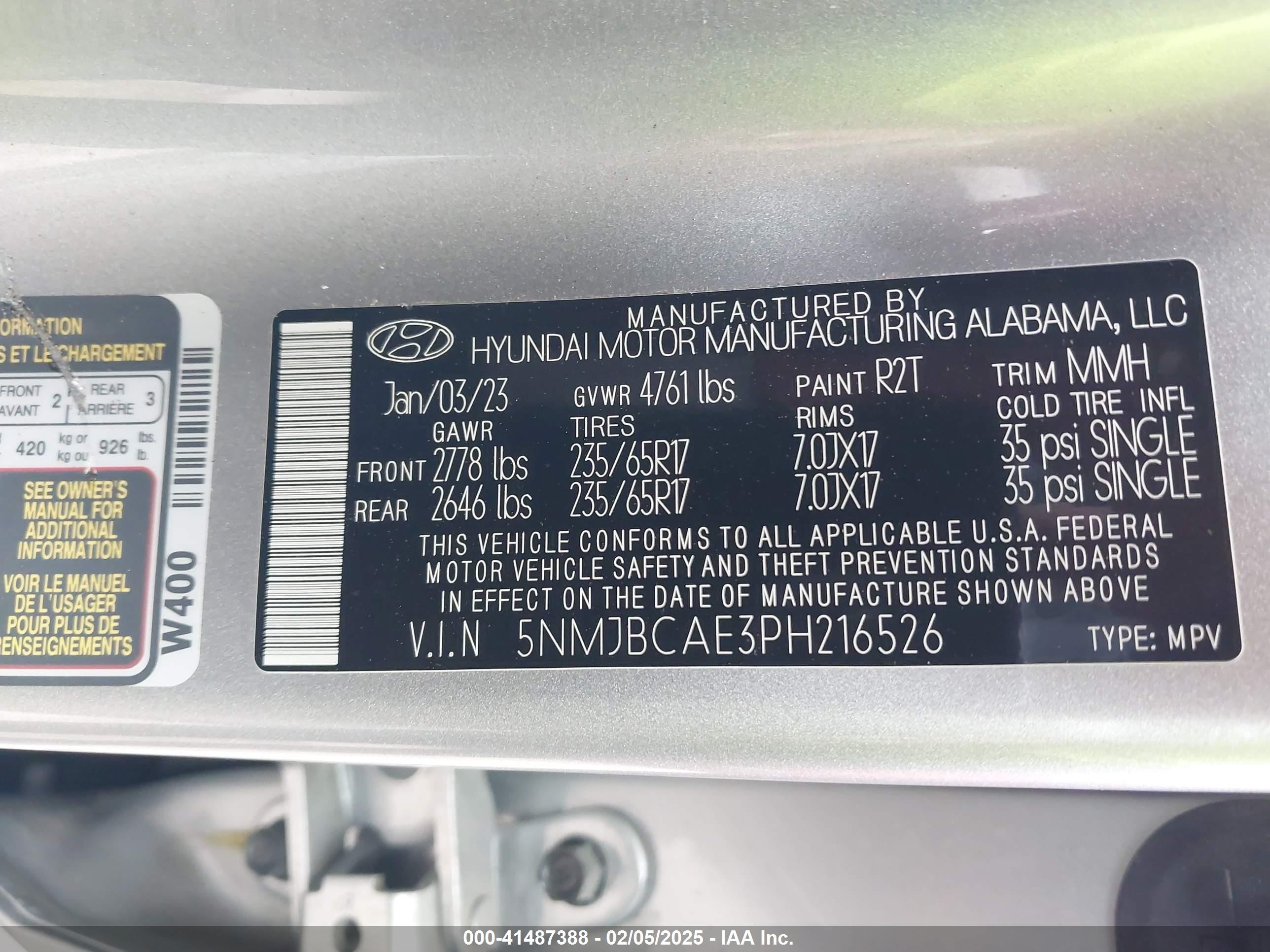 2023 Hyundai Tucson VIN 5NMJBCAE3PH216526 COPART salvage auction — Rear End, Salvage Title (Texas), sold $13,300 on 2025-08-21 (photo 9)