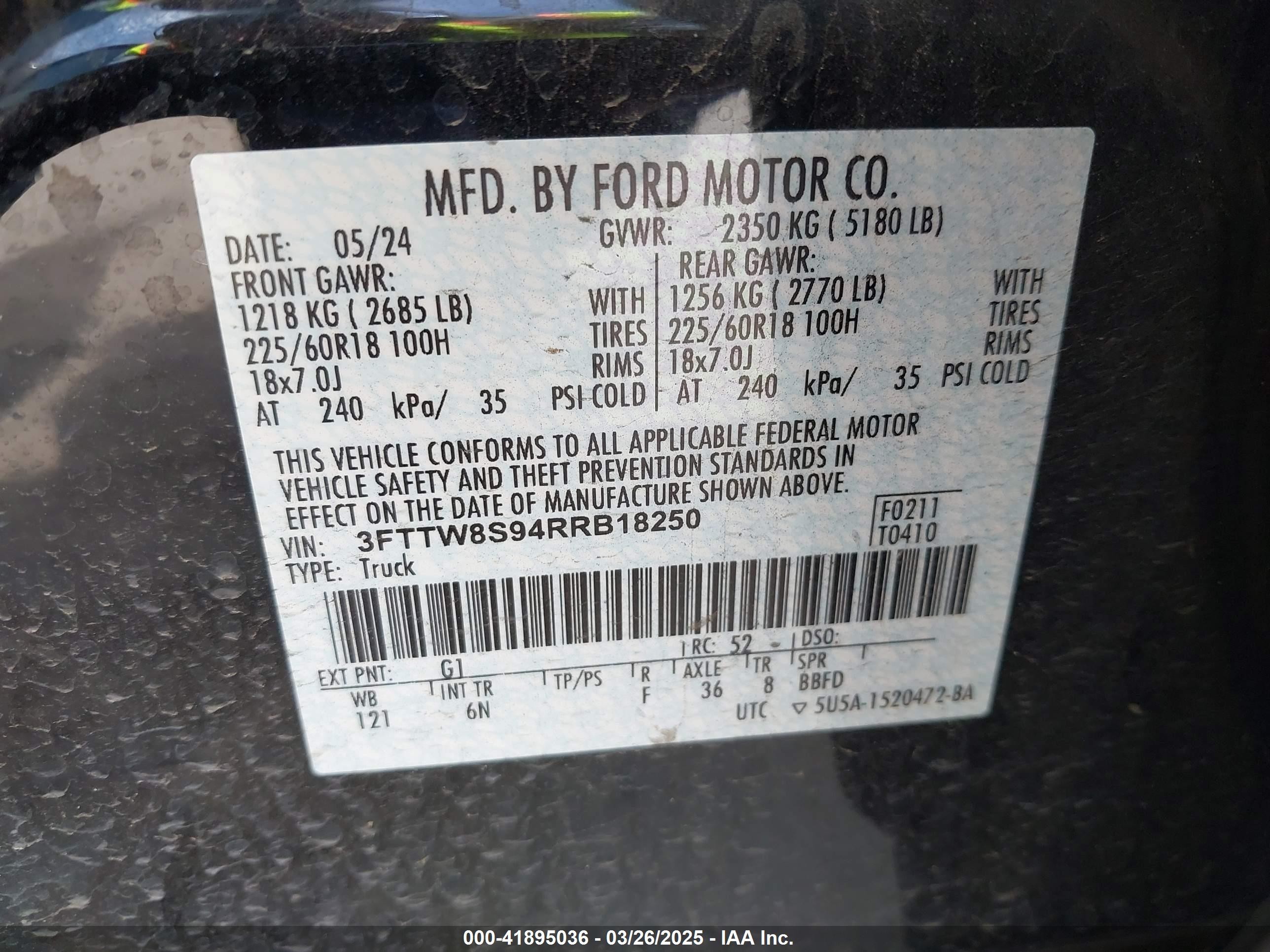 2024 Ford Maverick VIN 3FTTW8S94RRB18250 IAAI salvage auction — Side, Original (Texas), sold $13,550 on 2025-07-23 (photo 9)