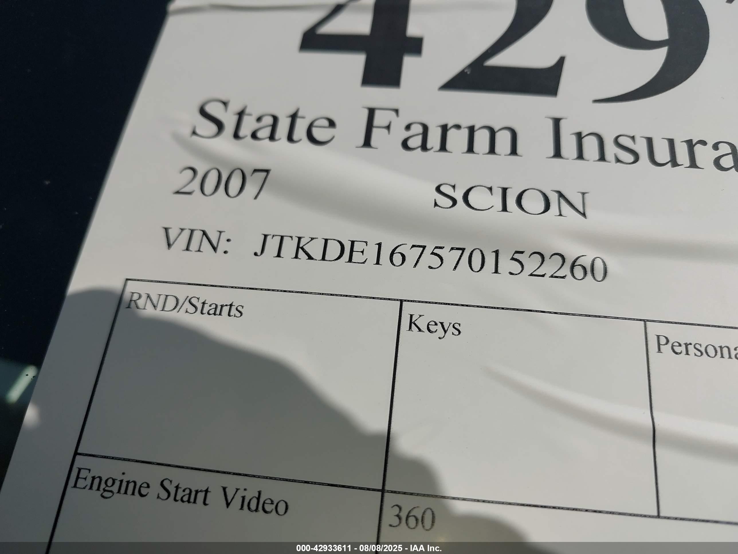 2007 Scion tC VIN JTKDE167570152260 IAAI salvage auction — Side, Clear (Montana), sold $425 on 2026-09-11 (photo 9)