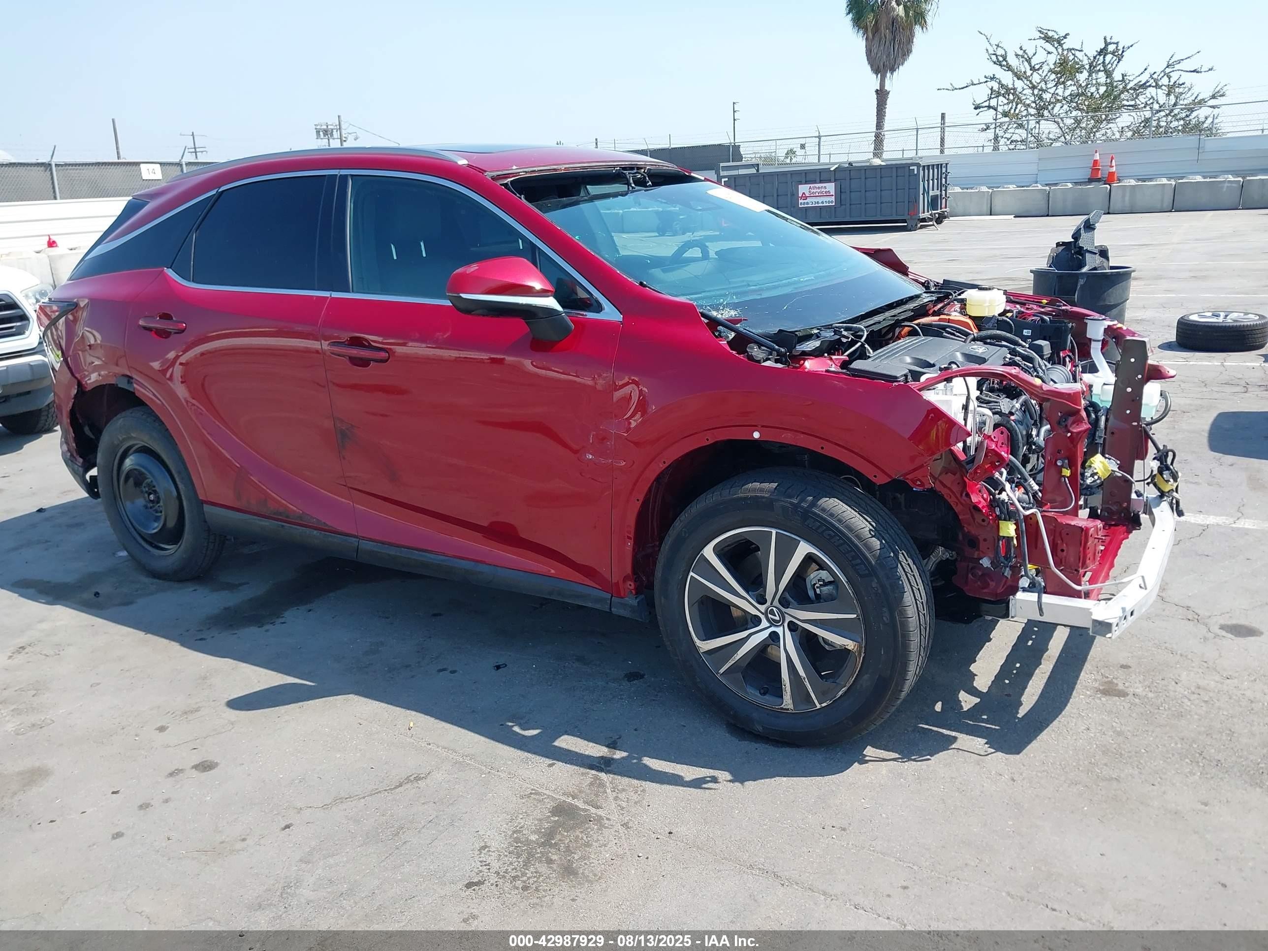 2024 Lexus Rx 350h VIN 2T2BBMCA5RC042435 IAAI salvage auction — Front & Rear, Salvage (California), sold $21,900 on 2025-10-20 (photo 1)