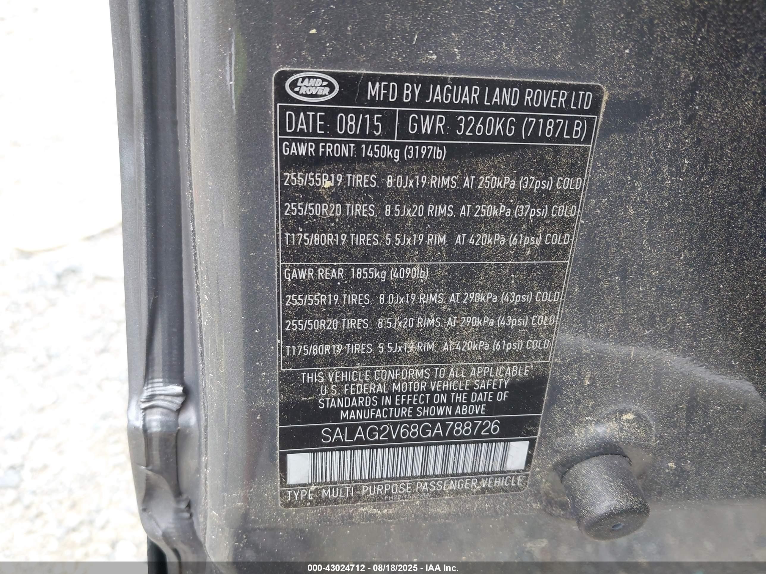 2016 Land Rover LR4 VIN SALAG2V68GA788726 IAAI salvage auction — Mechanical, Clear (Virginia), sold $2,600 on 2025-10-06 (photo 9)