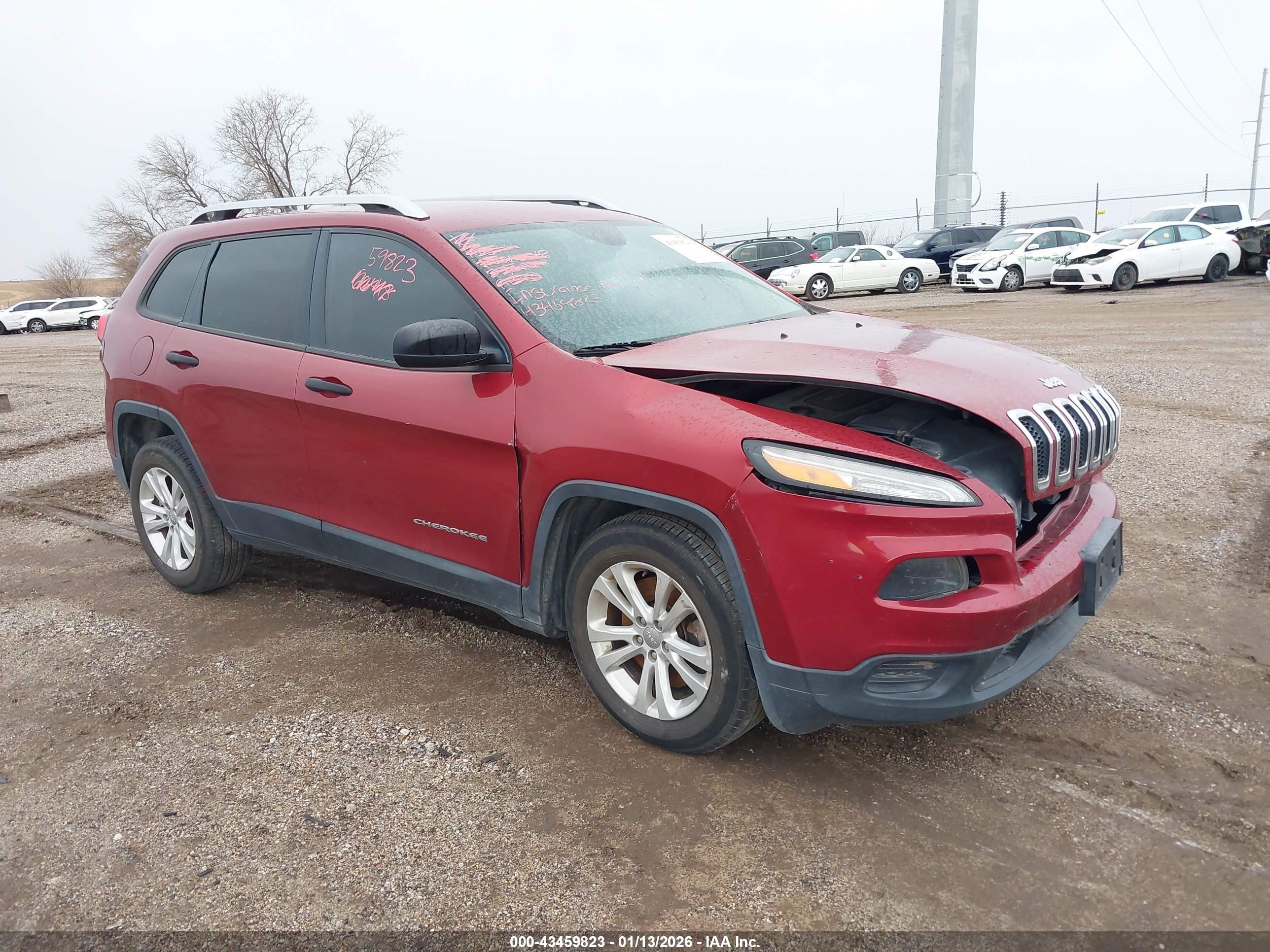 2015 Jeep Cherokee VIN 1C4PJLABXFW620485 IAAI salvage auction — Front End, Salvage (Idaho), sold $1,125 on 2026-02-12 (photo 1)