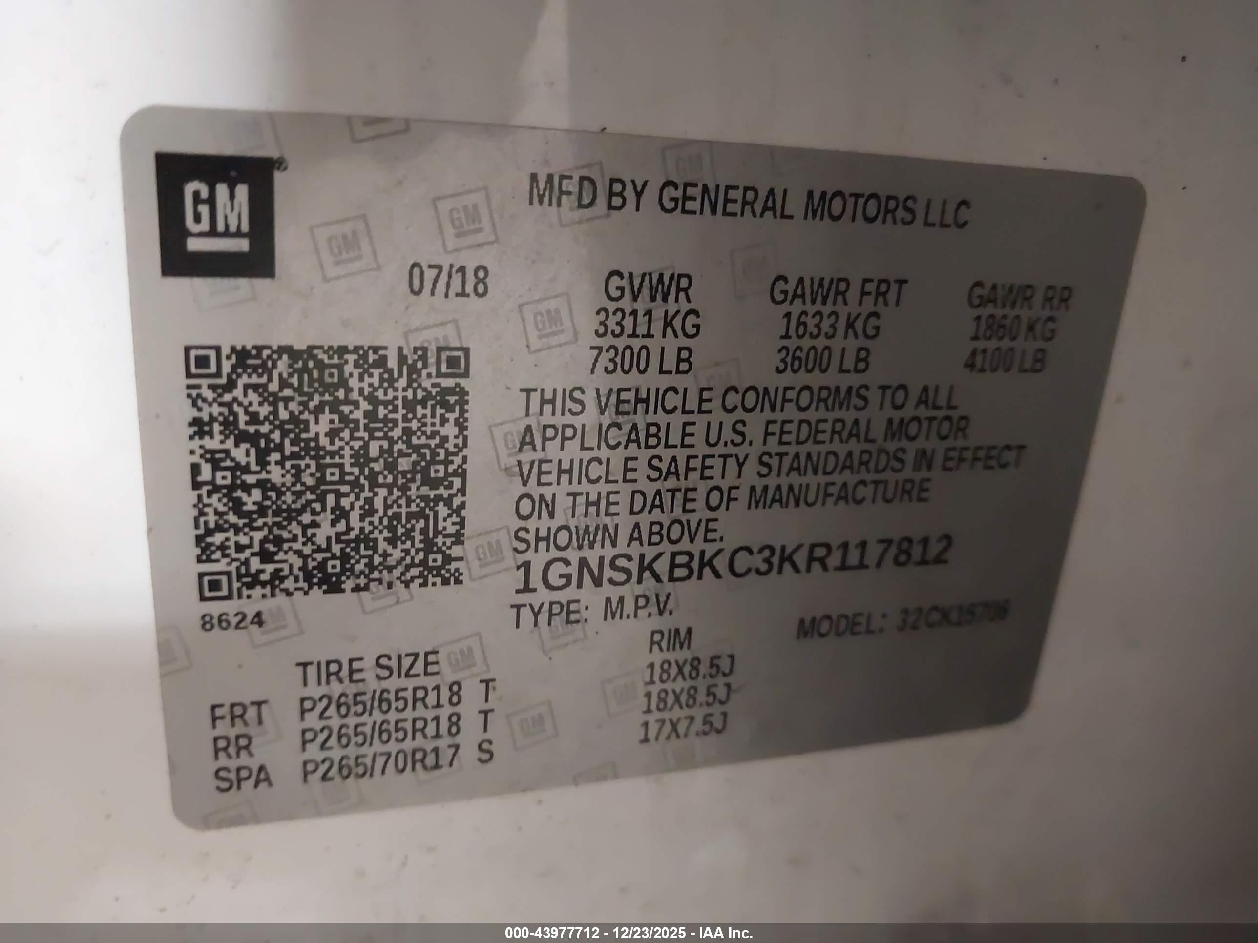 2019 Chevrolet Tahoe VIN 1GNSKBKC3KR117812 IAAI salvage auction — Front End, Mv-907A (New York), sold $5,400 on 2026-09-14 (photo 9)