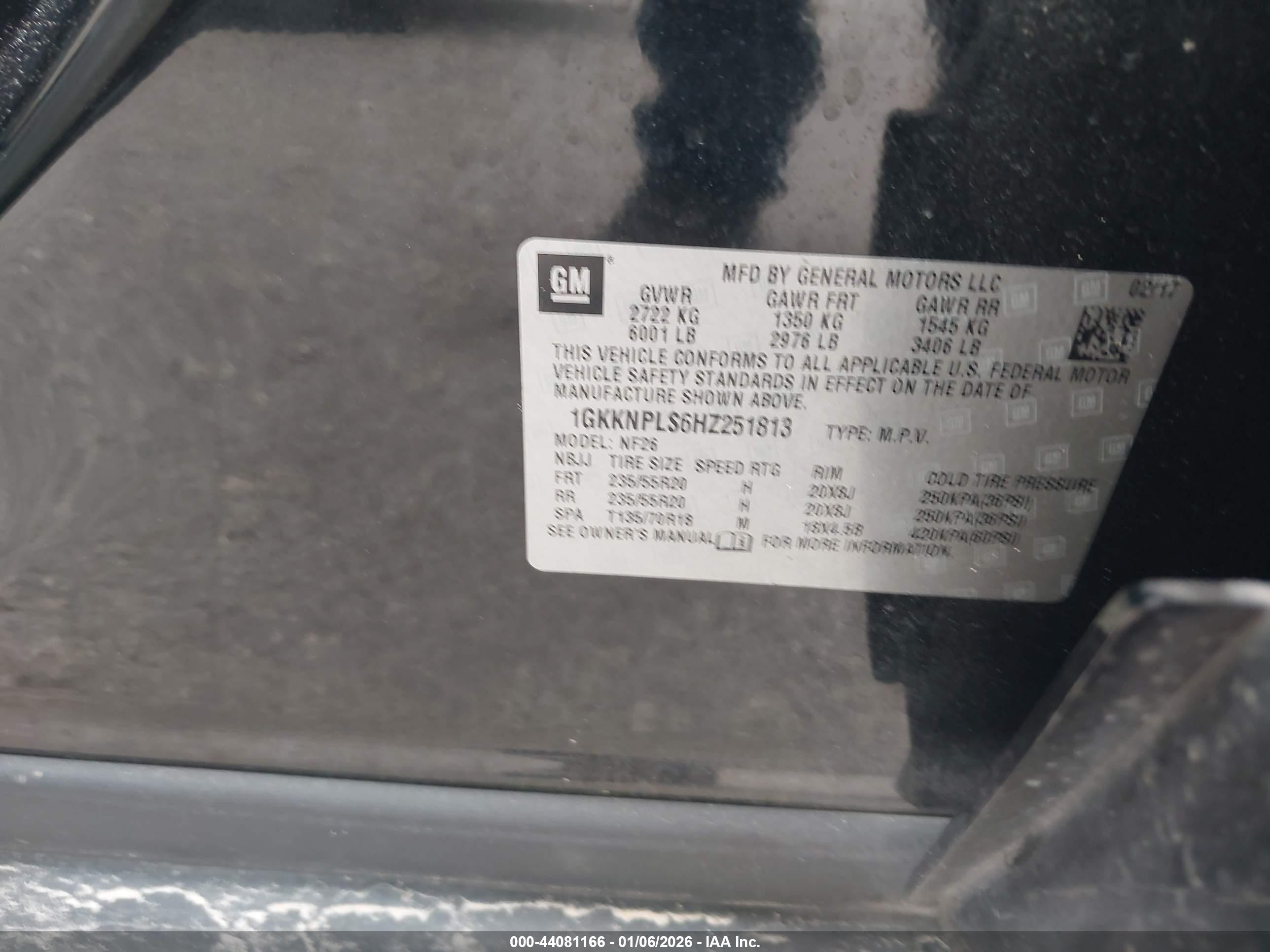 2017 Gmc Acadia VIN 1GKKNPLS6HZ251813 IAAI salvage auction — Front End, Salvage (Texas), sold $1,450 on 2026-10-03 (photo 9)