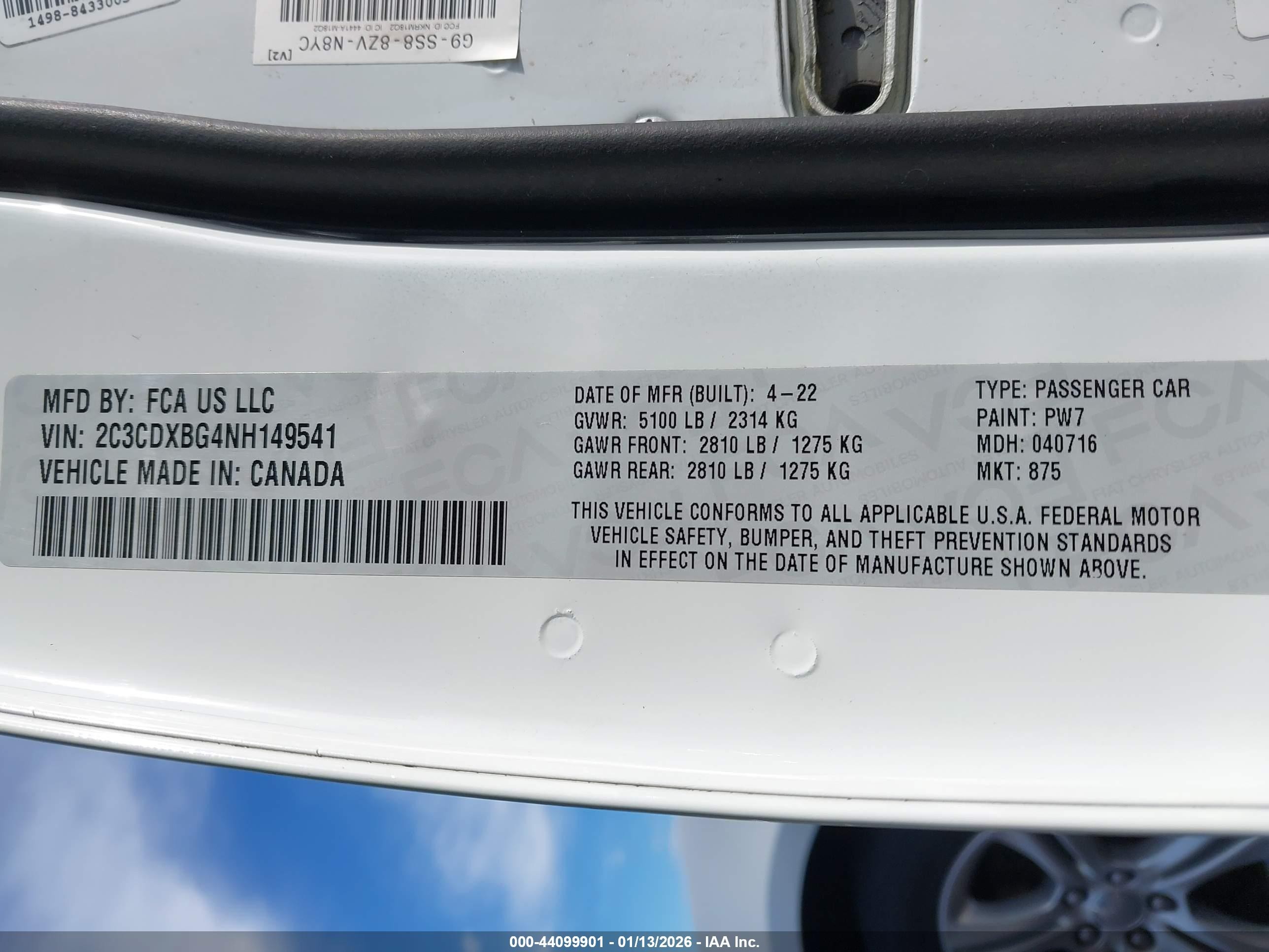 2022 Dodge Charger VIN 2C3CDXBG4NH149541 IAAI salvage auction — Rear End, Salvage (Indiana), sold $5,750 on 2026-07-07 (photo 9)