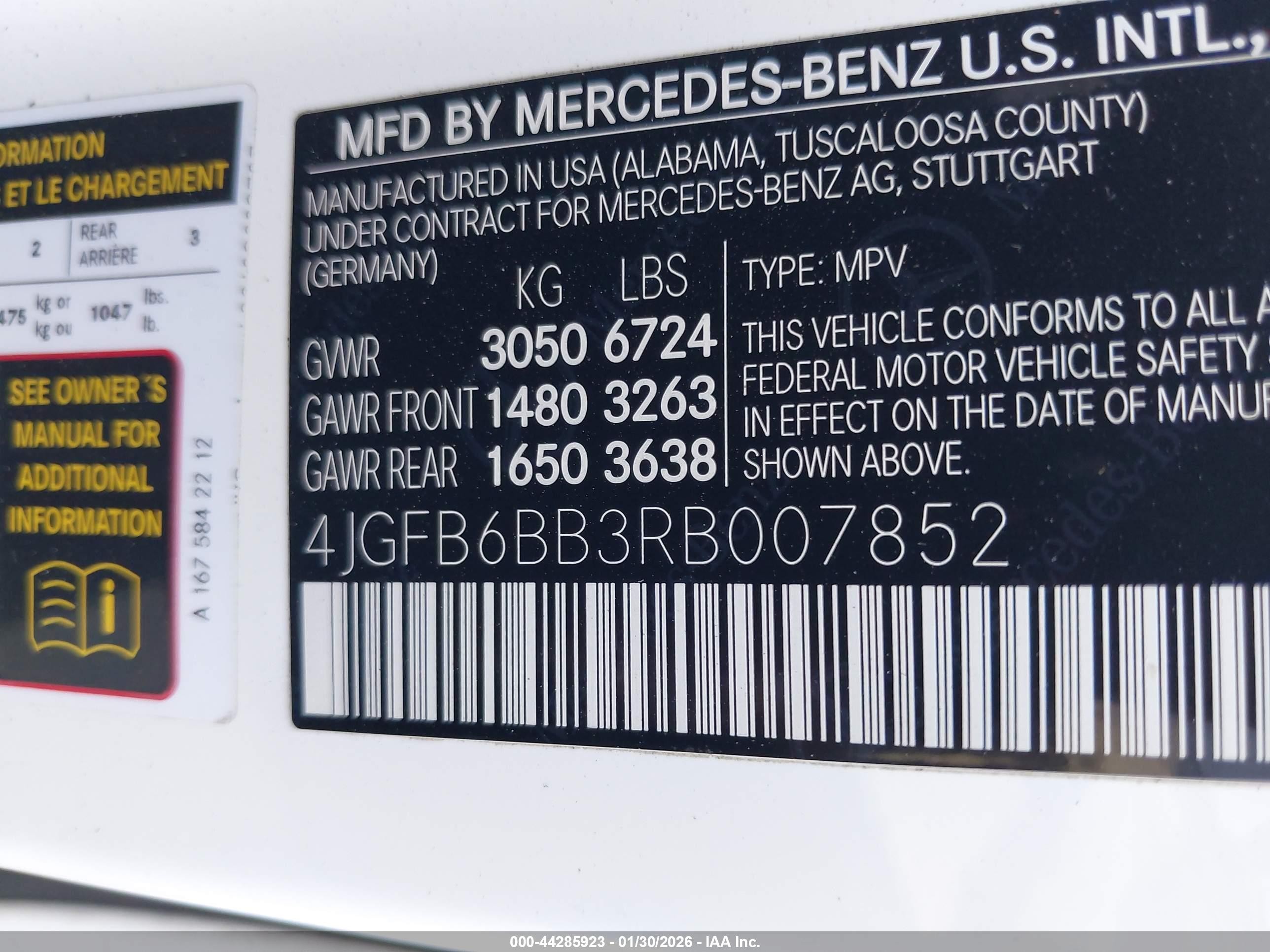 2024 Mercedes-Benz GLE-Class VIN 4JGFB6BB3RB007852 IAAI salvage auction — Unknown, Salvage (California), sold $25,500 on 2026-07-08 (photo 9)