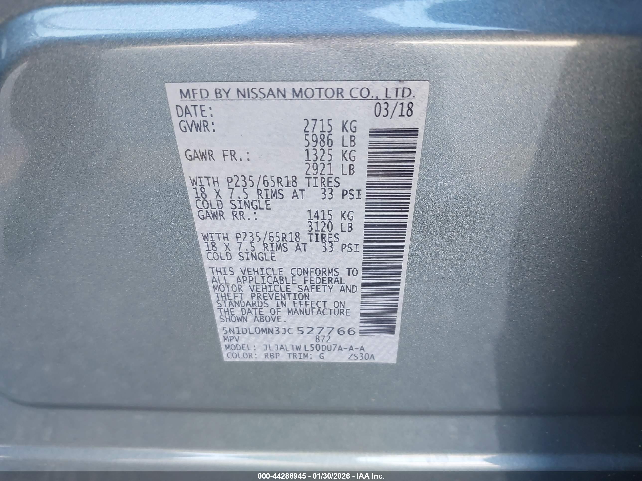 2018 Infiniti QX60 VIN 5N1DL0MN3JC527766 IAAI salvage auction — Rear End, Salvage (California), sold $6,575 on 2026-07-07 (photo 9)