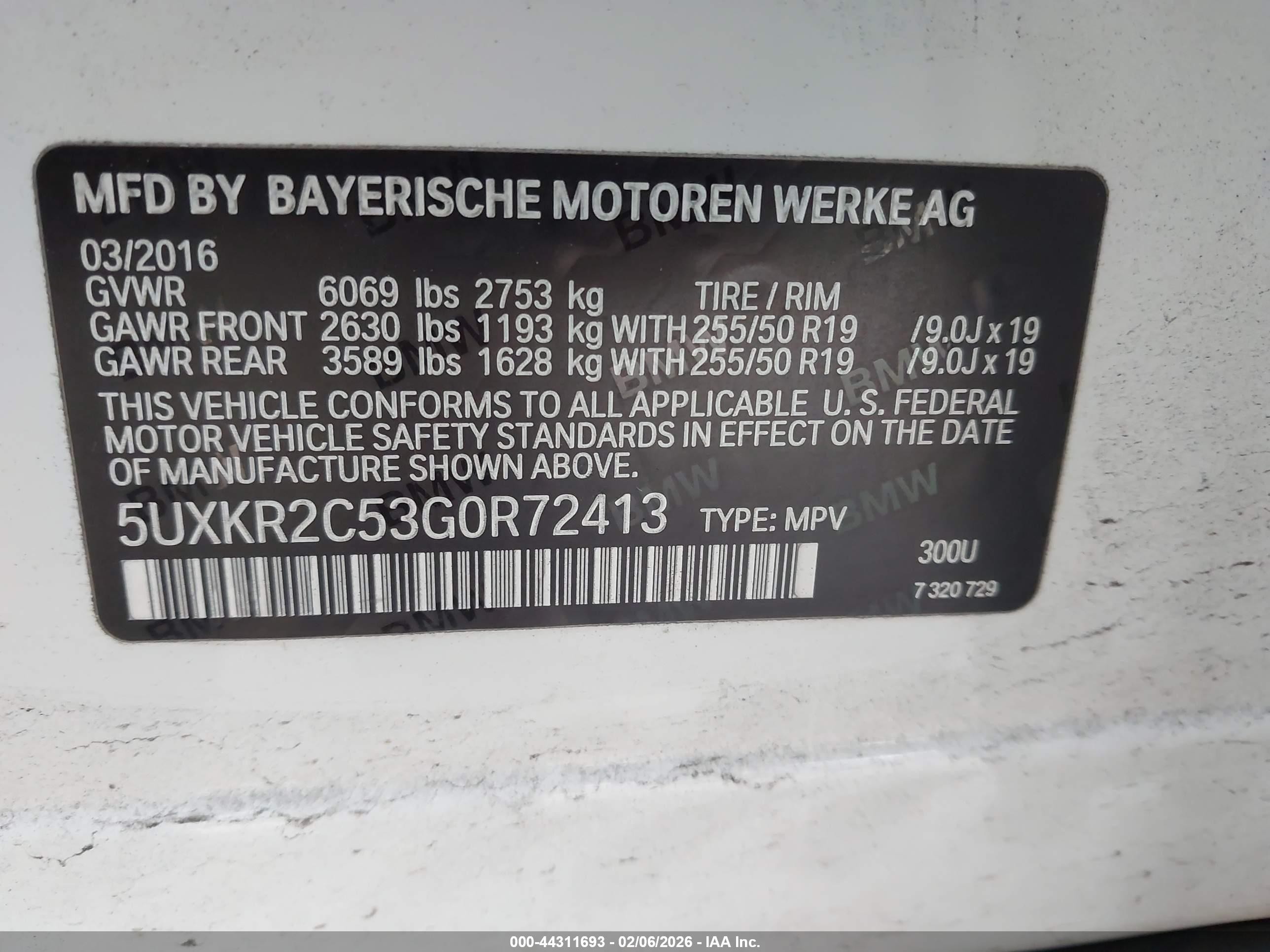 2016 BMW X5 VIN 5UXKR2C53G0R72413 IAAI salvage auction — Front End, Salvage (California), sold $2,250 on 2026-07-10 (photo 9)