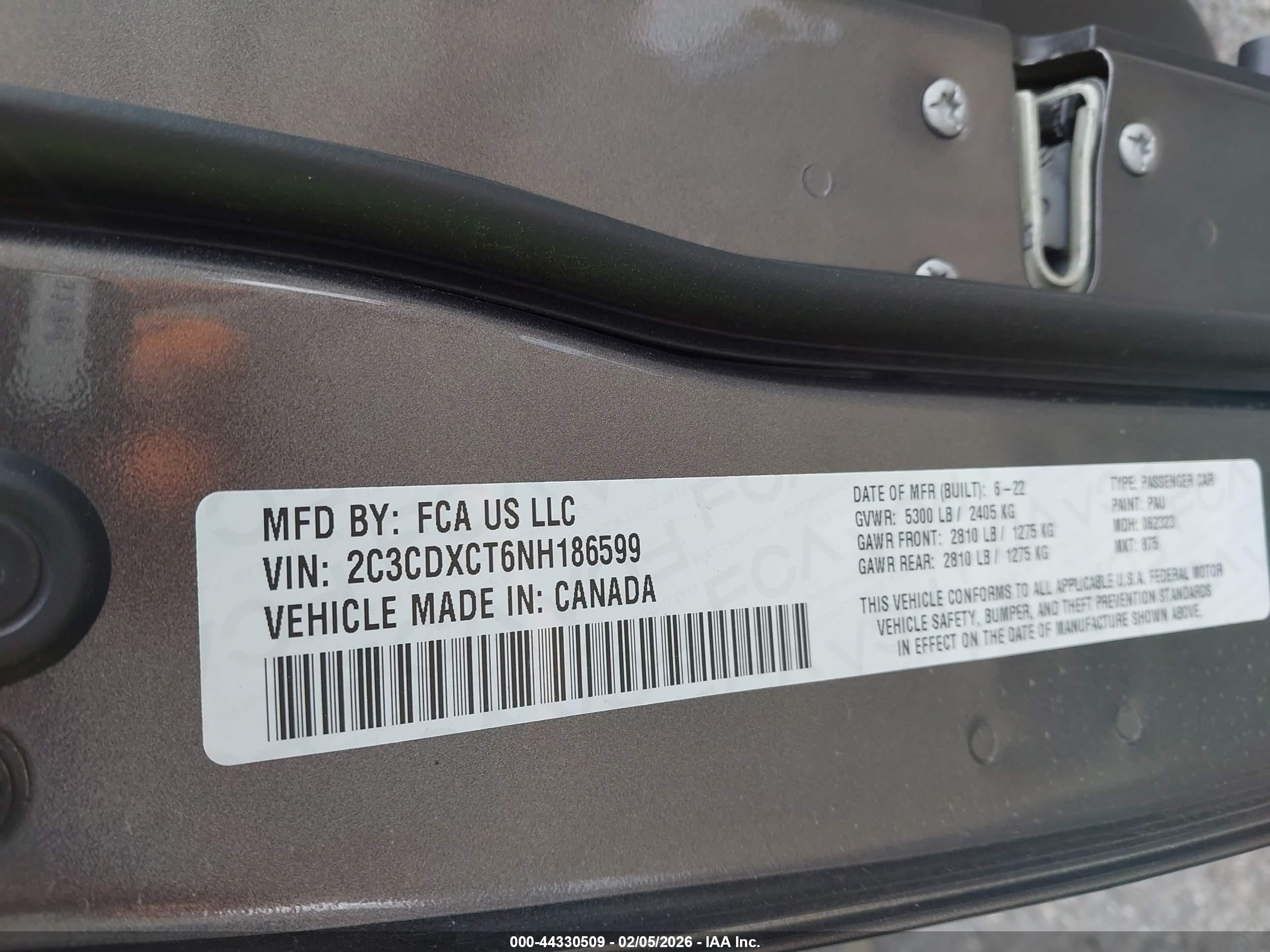 2022 Dodge Charger VIN 2C3CDXCT6NH186599 IAAI salvage auction — Front End, Salvage (California), sold $10,400 on 2026-07-05 (photo 9)