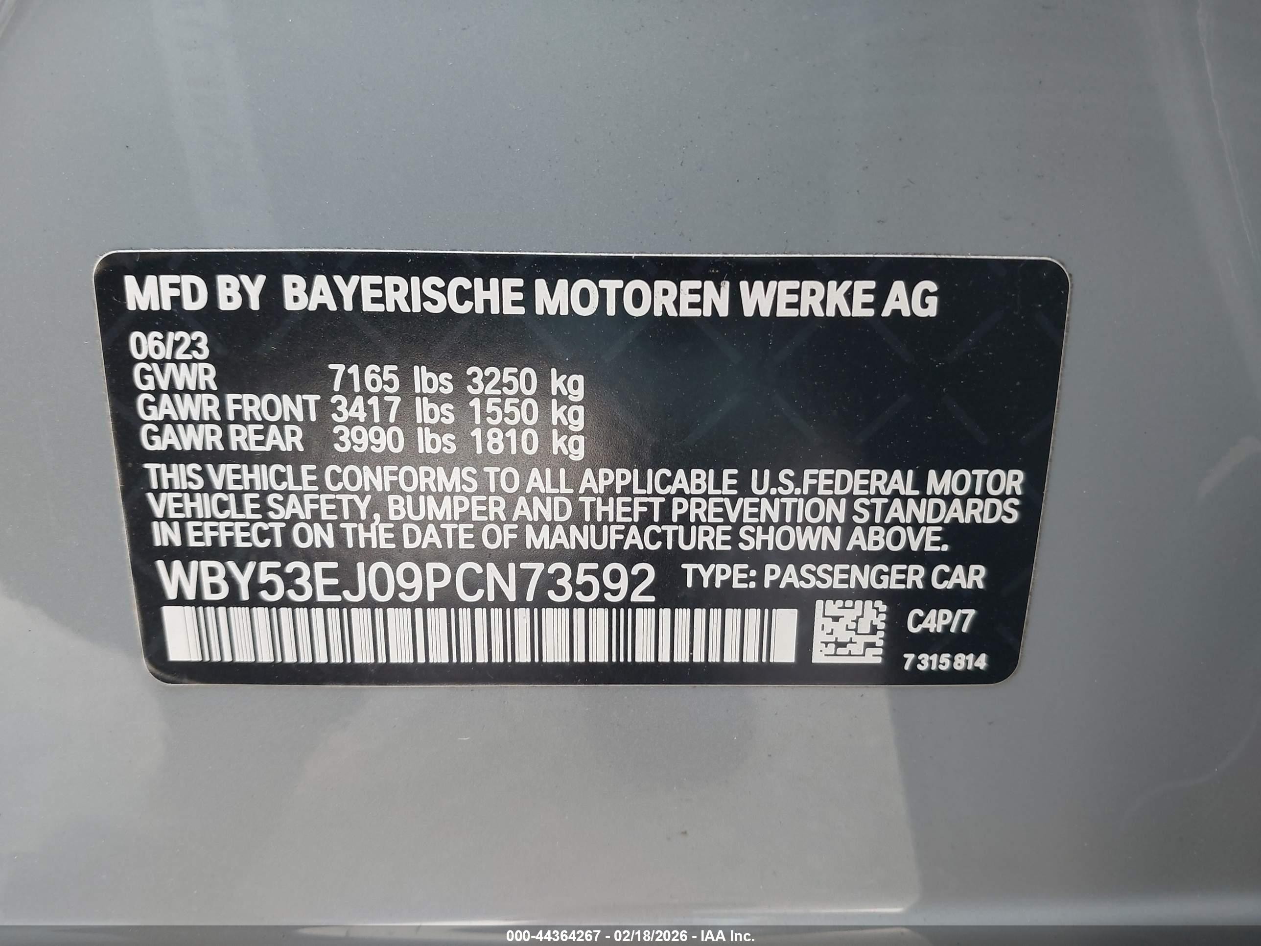 2023 BMW i7 VIN WBY53EJ09PCN73592 IAAI salvage auction — Front End, Salvage (California), sold $28,300 on 2026-07-12 (photo 9)