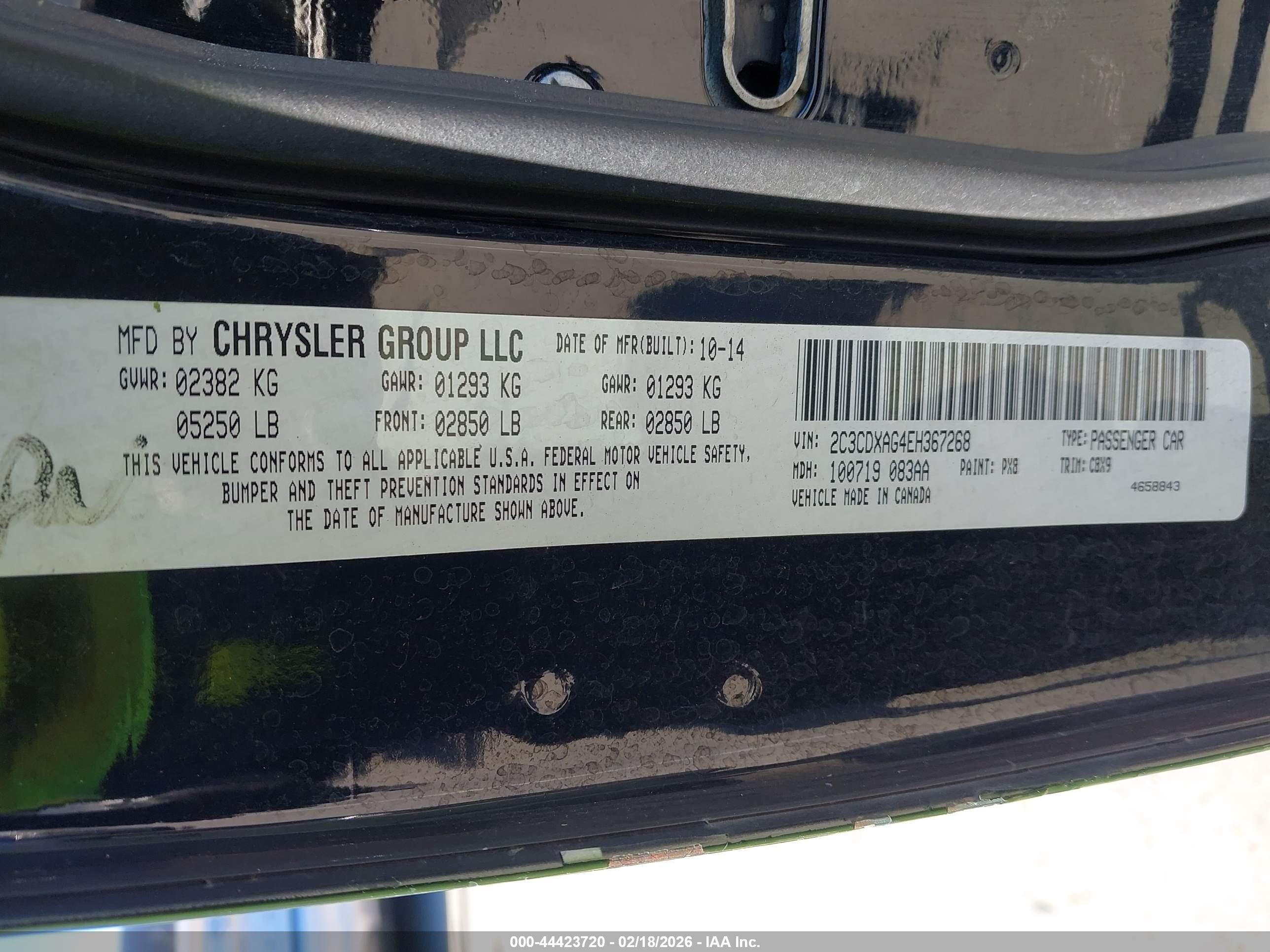 2014 Dodge Charger VIN 2C3CDXAG4EH367268 IAAI salvage auction — Front End, Clear - Dealer Only (California), sold $2,000 on 2026-03-11 (photo 9)