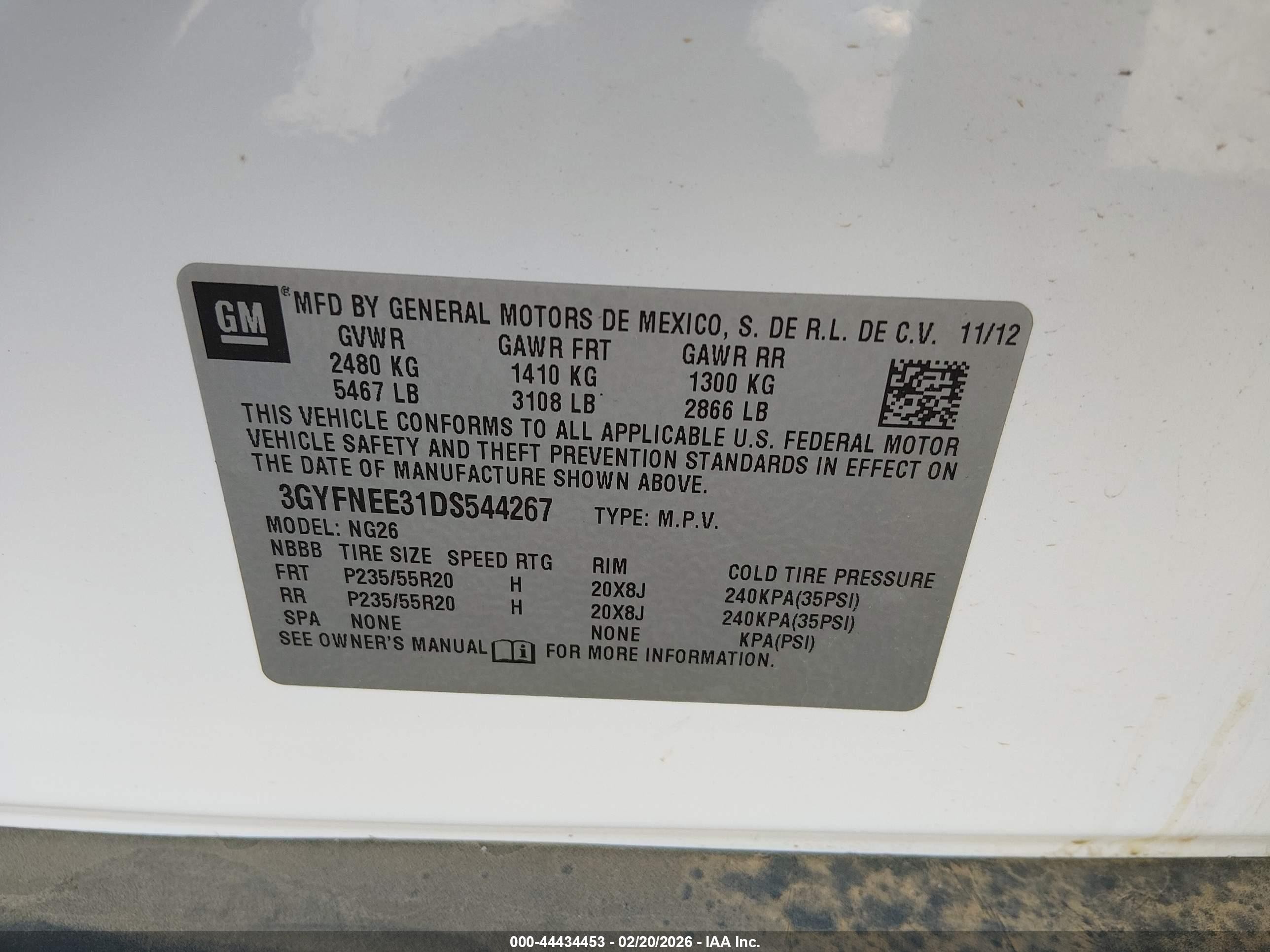 2013 Cadillac SRX VIN 3GYFNEE31DS544267 IAAI salvage auction — Unknown, Salvage (Mississippi), sold $700 on 2026-09-23 (photo 9)