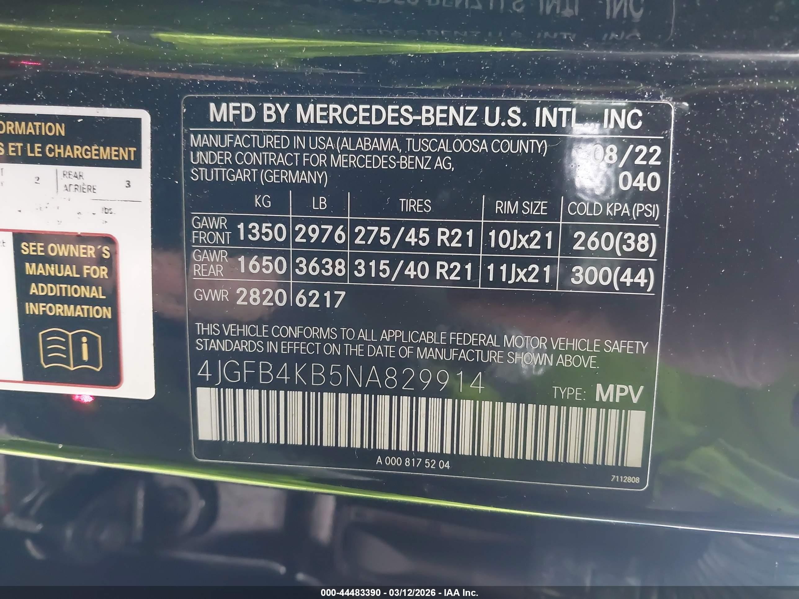 2022 Mercedes-Benz GLE-Class VIN 4JGFB4KB5NA829914 IAAI salvage auction — Side, Salvage (Idaho), sold $25,500 on 2026-09-12 (photo 9)
