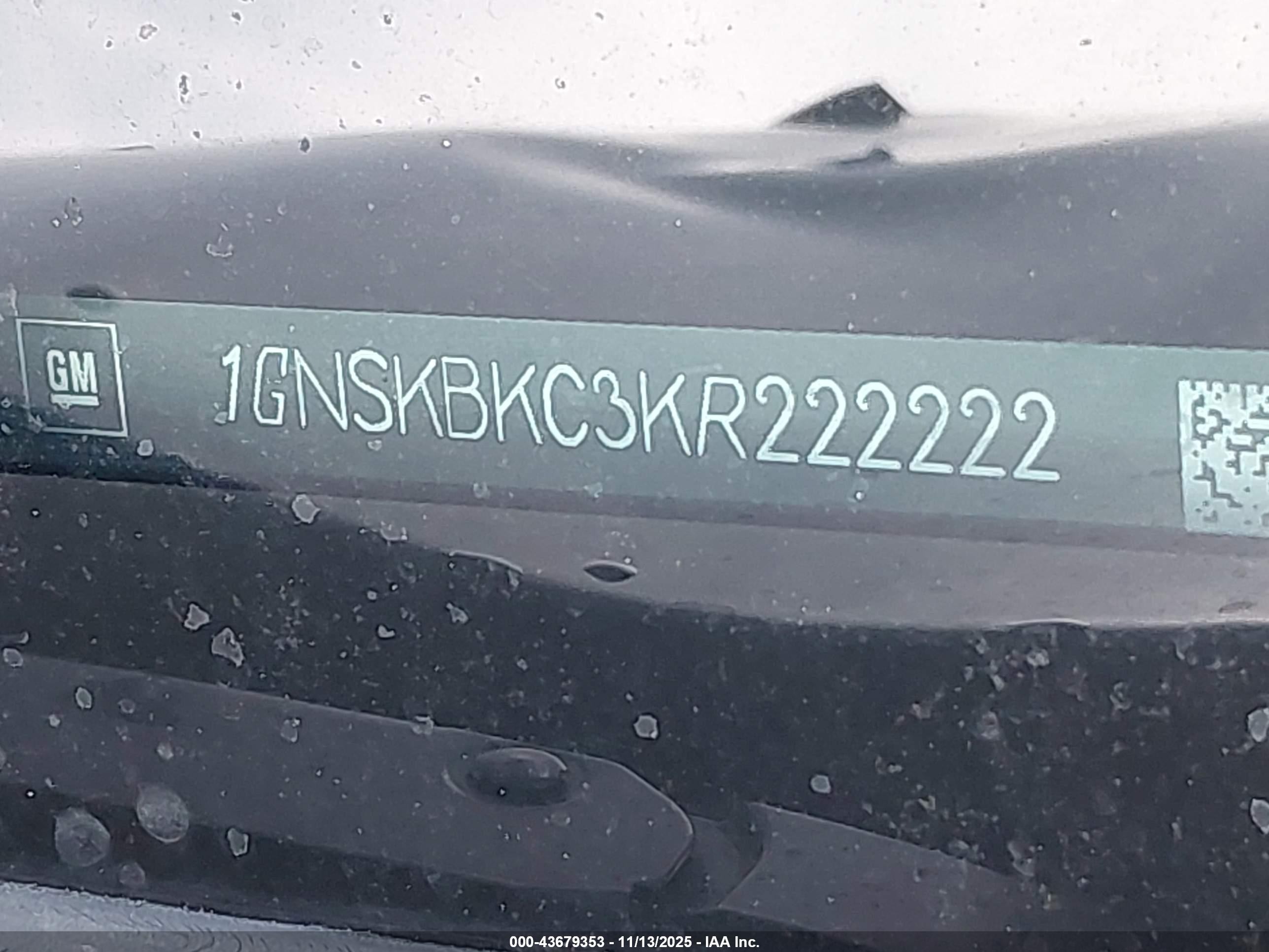 2019 Chevrolet Tahoe VIN 1GNSKBKC3KR222222 IAAI salvage auction — Front End, Salvage (Indiana), sold $4,150 on 2026-07-12 (photo 9)