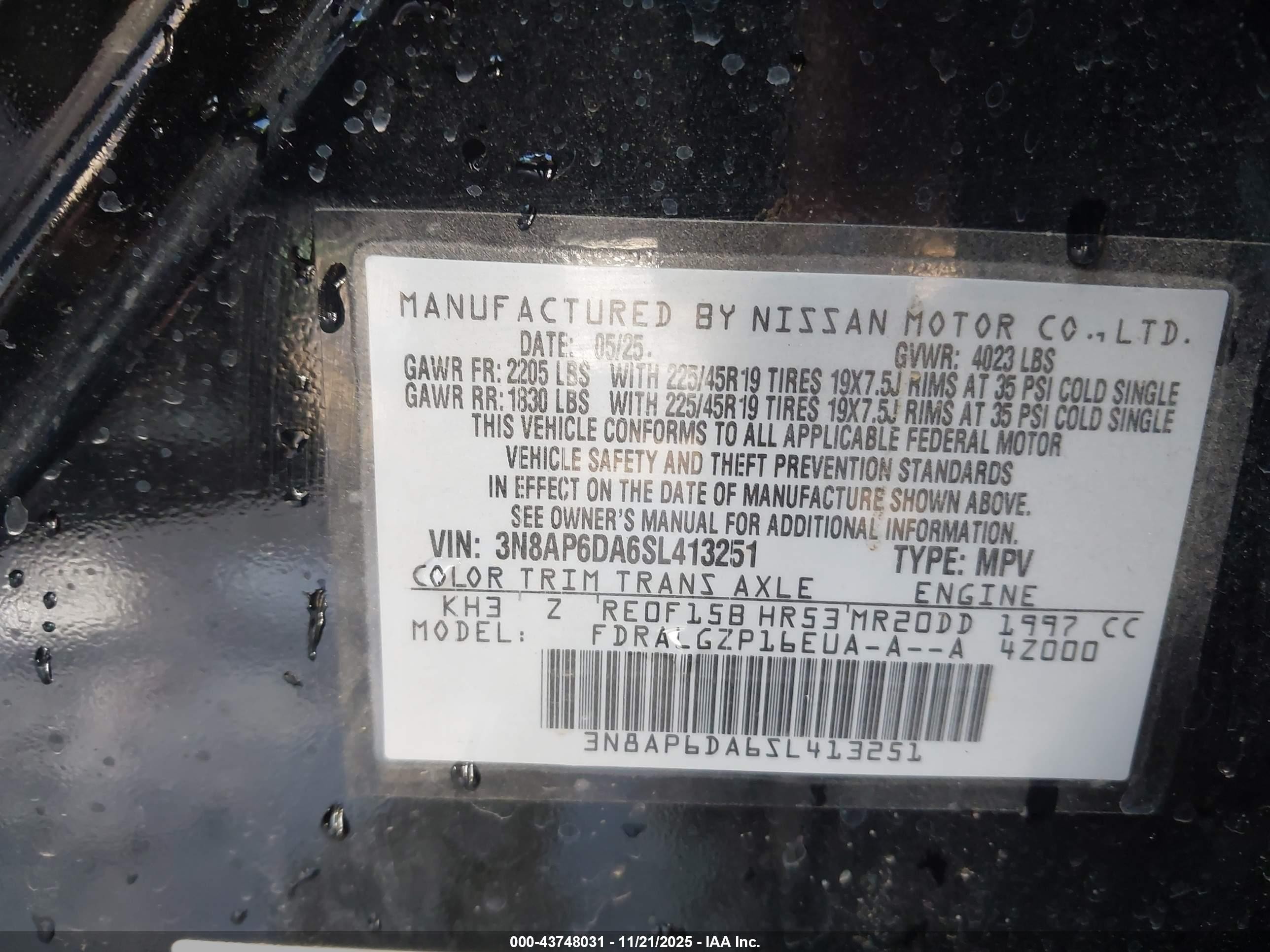 2025 Nissan Kicks VIN 3N8AP6DA6SL413251 IAAI salvage auction — Front End, Clear (Oklahoma), sold $7,400 on 2026-10-06 (photo 9)
