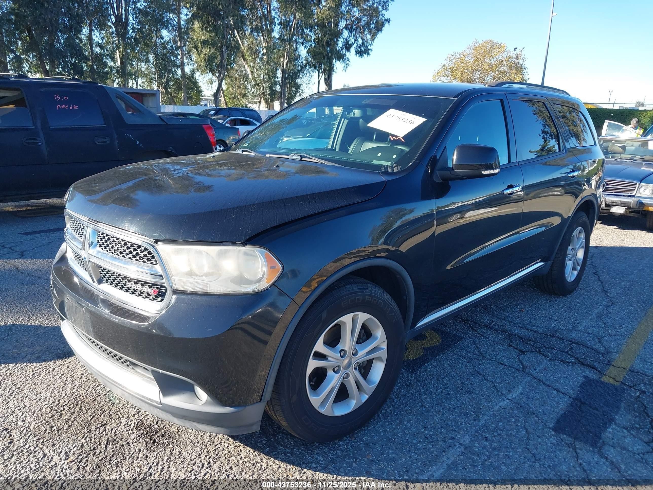 2013 Dodge Durango VIN 1C4RDHDG2DC664290 IAAI salvage auction — Front & Rear, Salvage (California), sold $1,300 on 2026-07-07 (photo 2)
