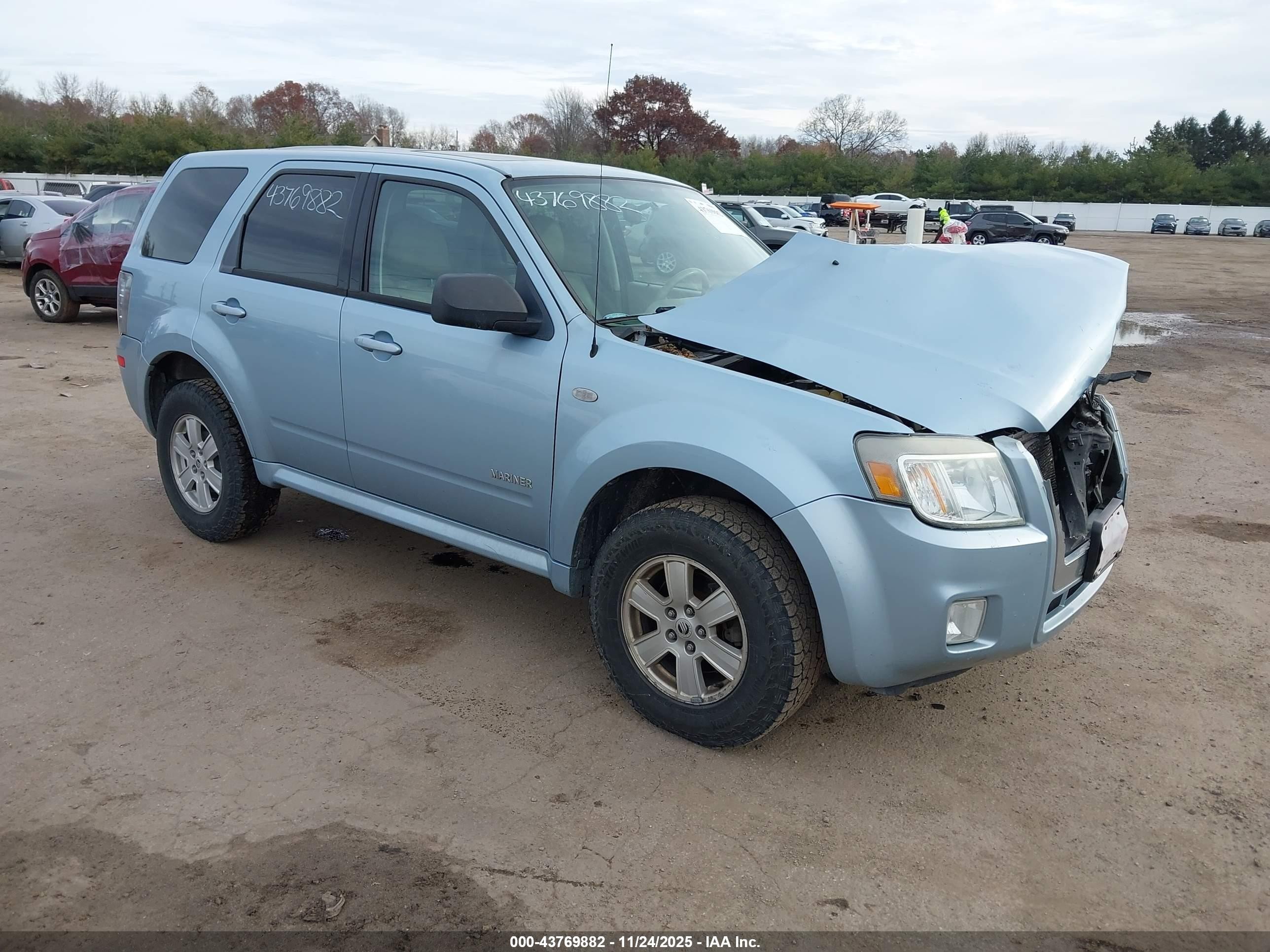 2008 Mercury Mariner VIN 4M2CU91158KJ49155 IAAI salvage auction — Front End, Clear (Indiana), sold $350 on 2025-12-30 (photo 1)