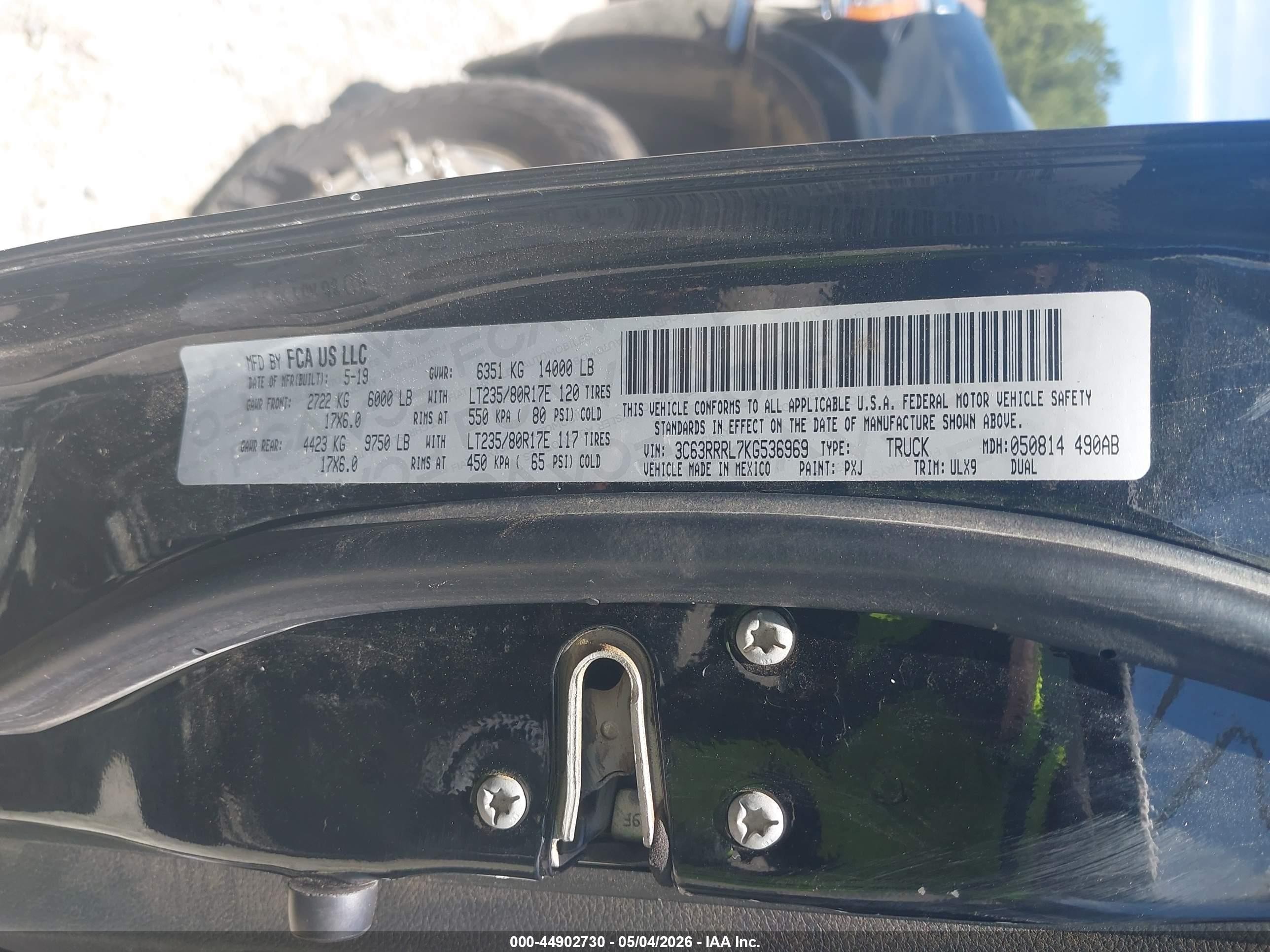 2019 Ram 3500 VIN 3C63RRRL7KG536969 IAAI salvage auction — Rear End, Salvage (Georgia), sold $17,900 on 2026-10-19 (photo 9)