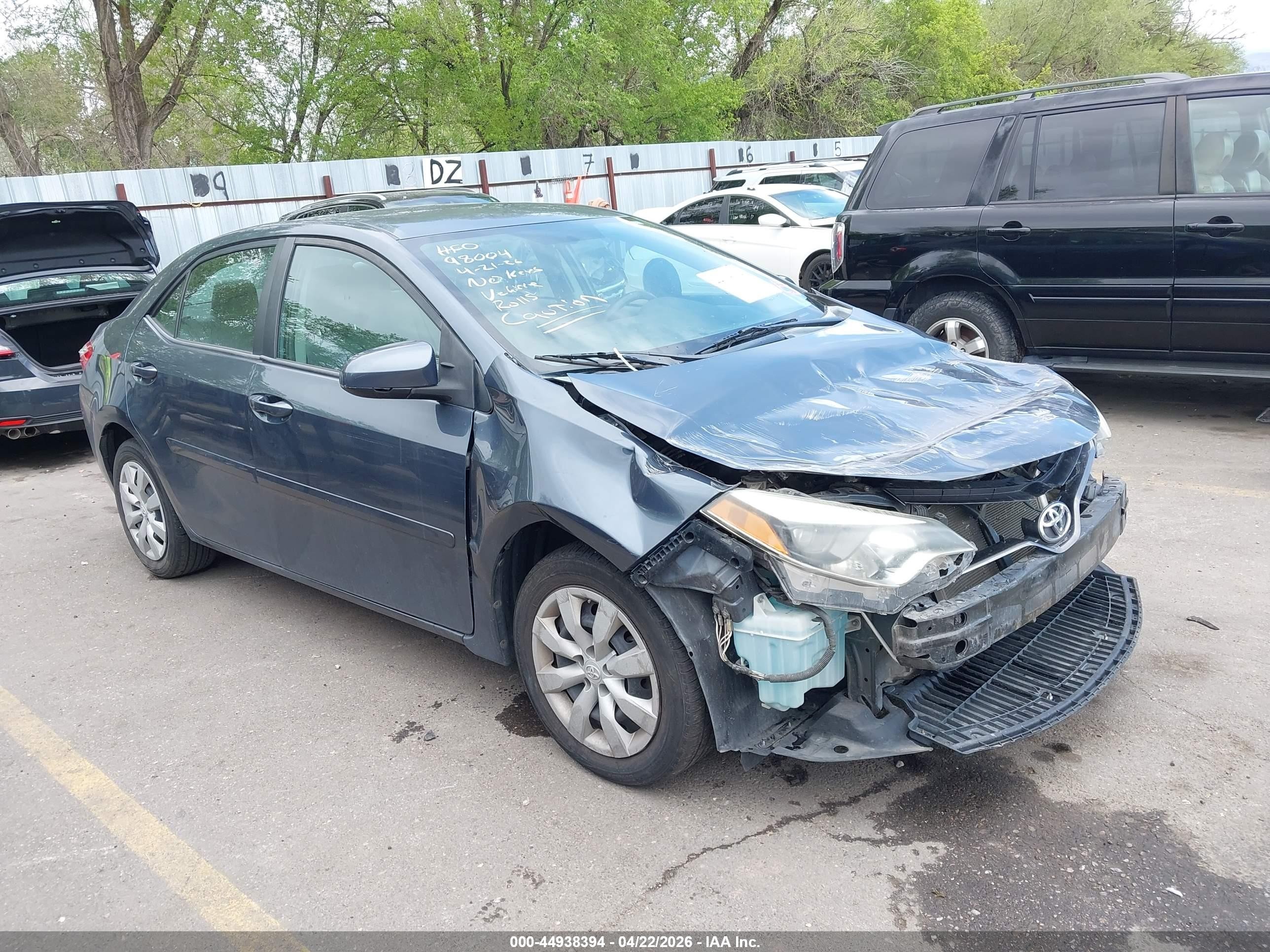 2016 Toyota Corolla VIN 2T1BURHE2GC692375 IAAI salvage auction — Front End, Salvage (Utah), sold $2,700 on 2026-07-02 (photo 1)