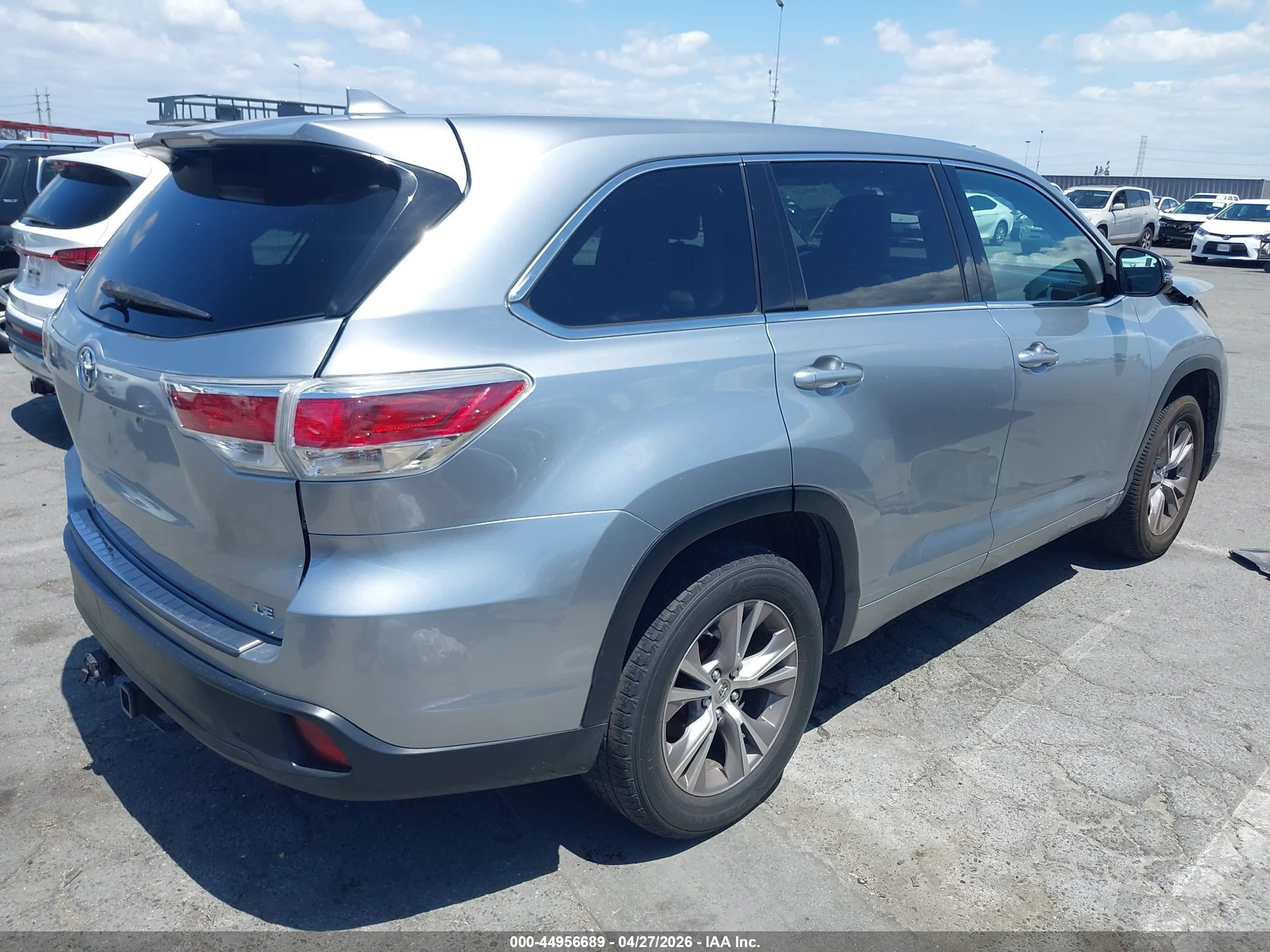 2014 Toyota Highlander VIN 5TDZKRFH6ES032975 IAAI salvage auction — Front End, Salvage (California), sold $4,300 on 2026-07-09 (photo 4)