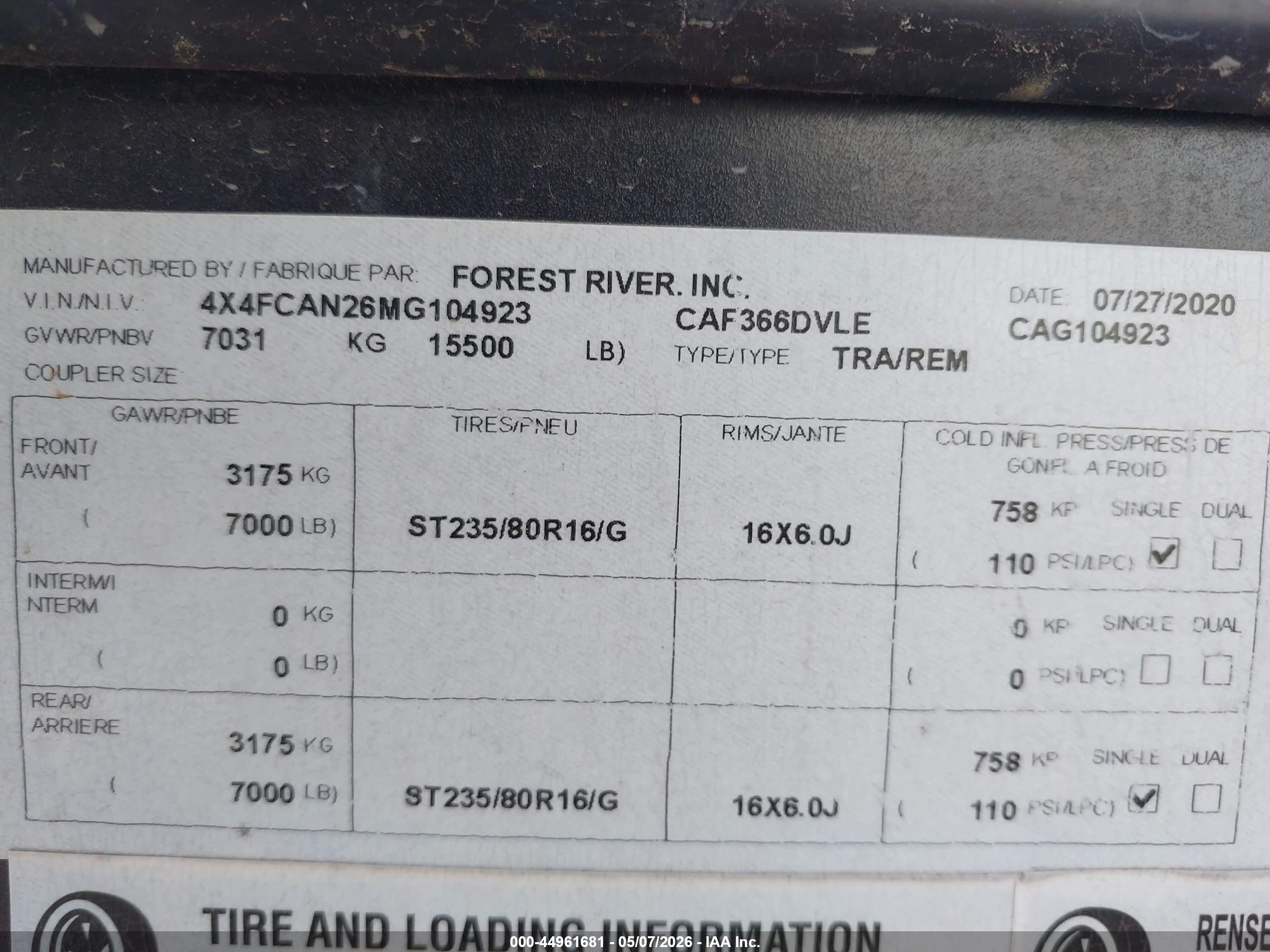 2021 Forest river Other VIN 4X4FCAN26MG104923 IAAI salvage auction — Hail, Clear (Oklahoma), sold $8,500 on 2026-08-25 (photo 9)