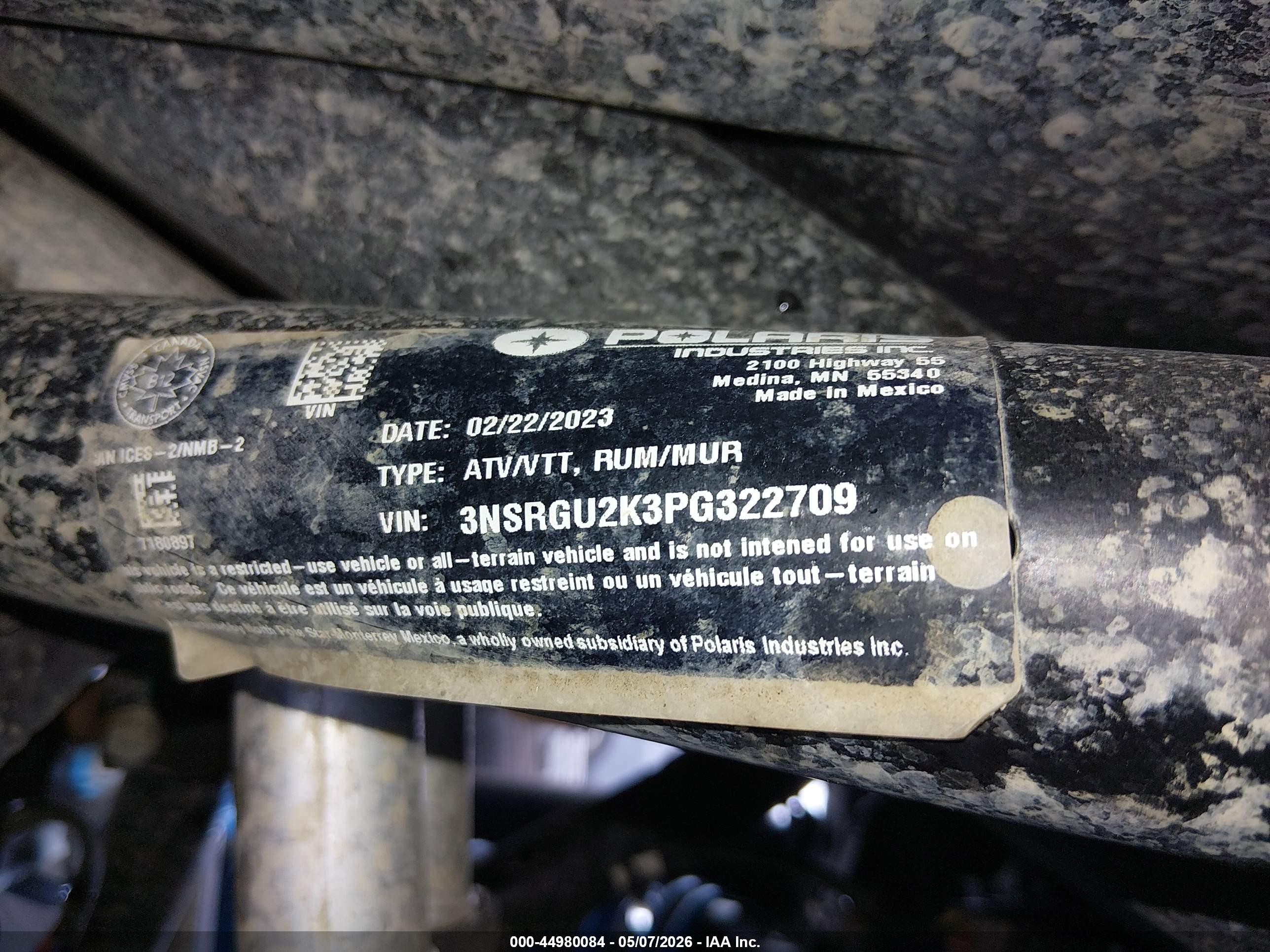 2023 Polaris RZR VIN 3NSRGU2K3PG322709 IAAI salvage auction — Front End, Salvage (Oregon), sold $7,600 on 2026-06-29 (photo 9)