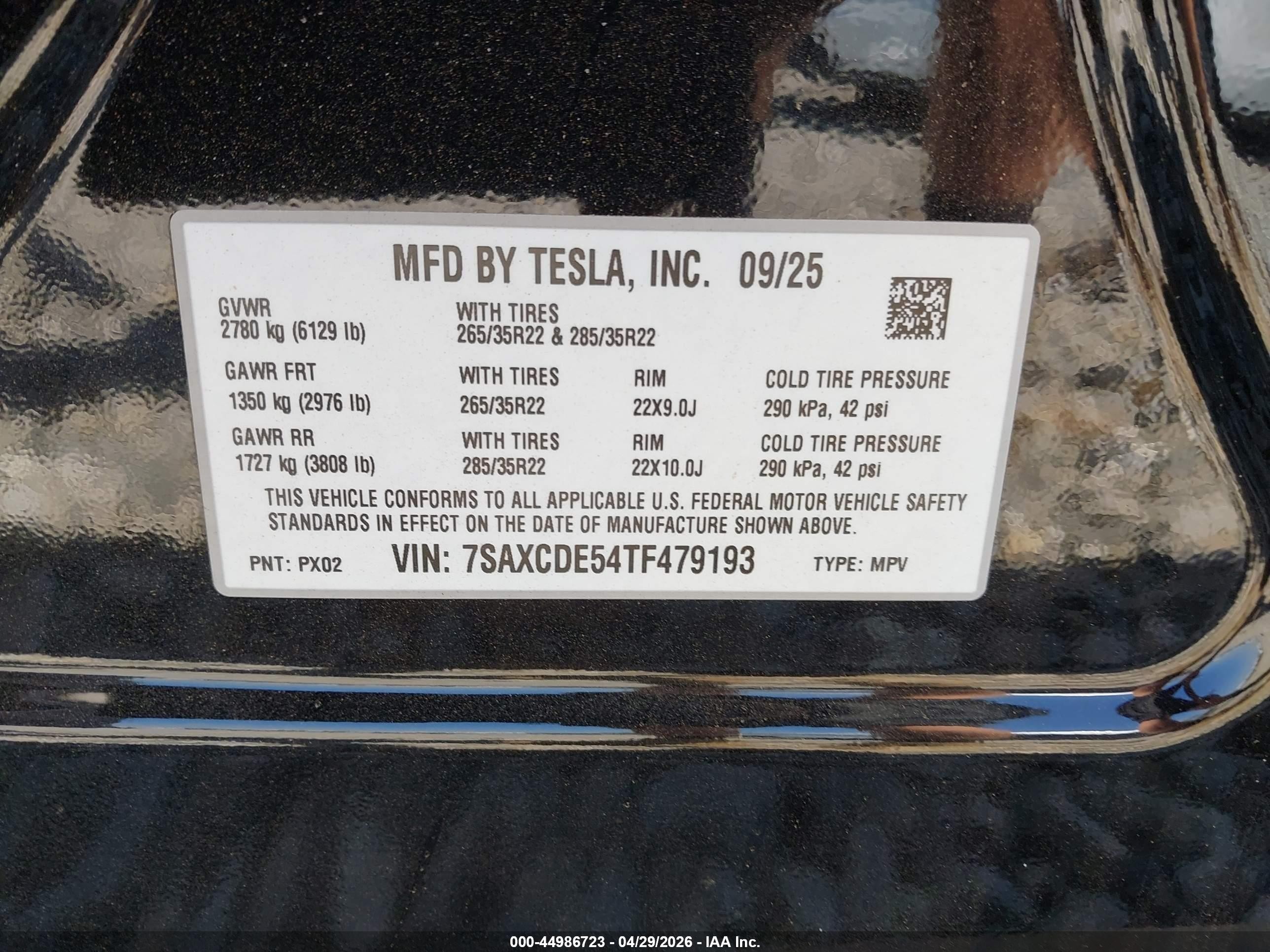 2026 Tesla Model X VIN 7SAXCDE54TF479193 IAAI salvage auction — Front End, Salvage (Georgia), sold $29,150 on 2026-08-20 (photo 9)