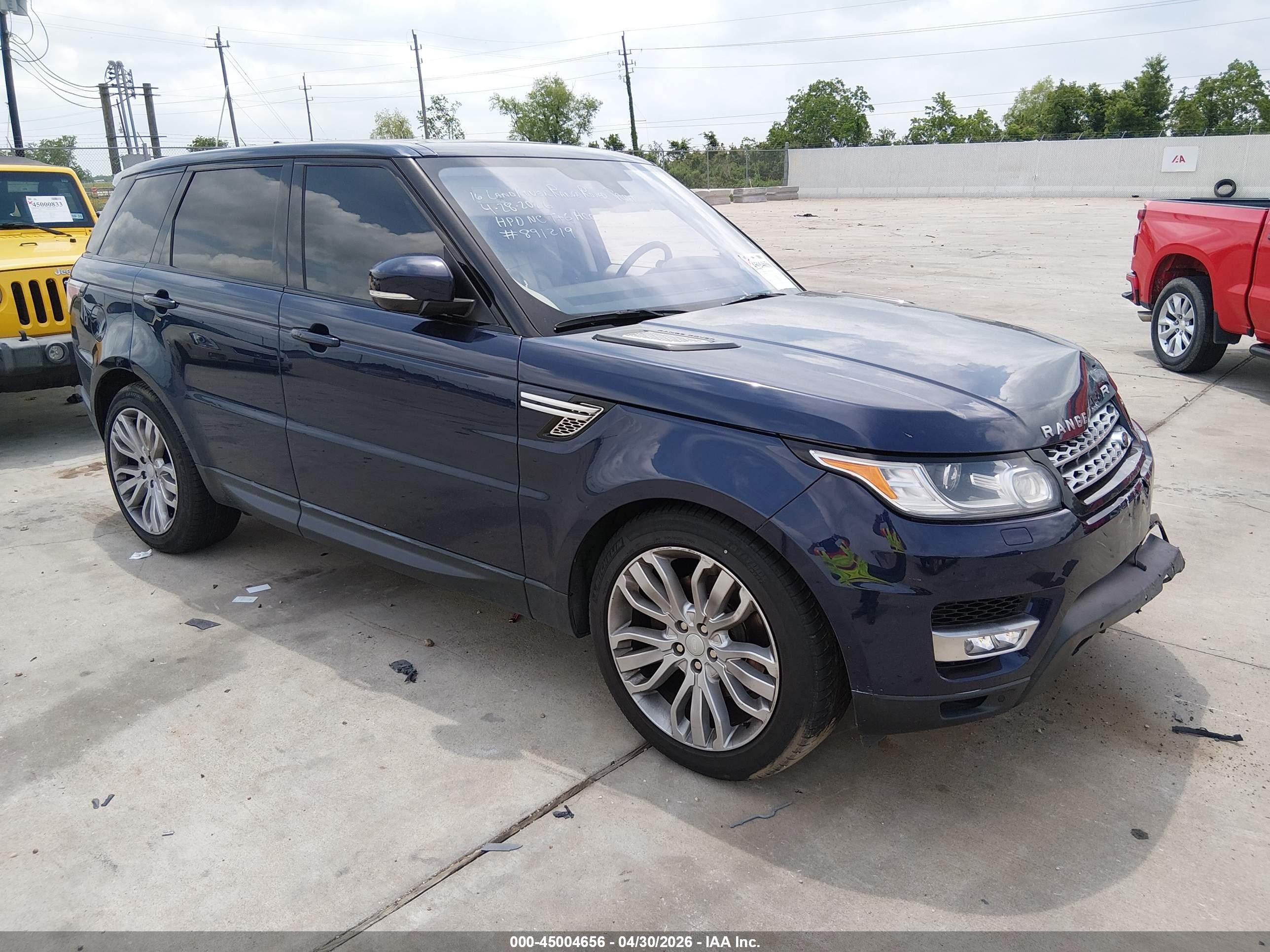 2016 Land rover Range rover sport VIN SALWR2PF5GA122131 IAAI salvage auction — Unknown, Salvage (Texas), sold $3,800 on 2026-09-18 (photo 1)