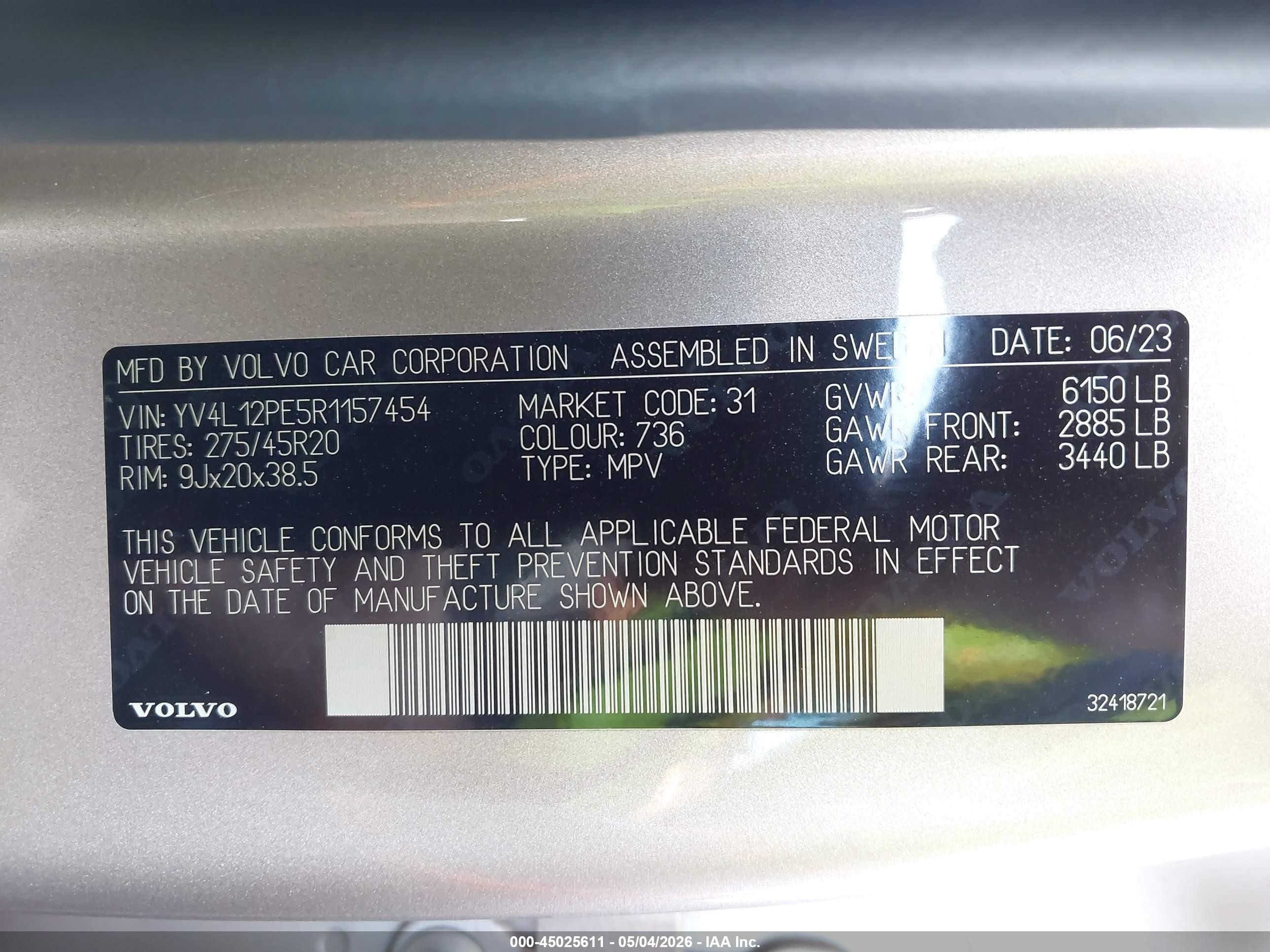 2024 Volvo XC90 VIN YV4L12PE5R1157454 IAAI salvage auction — Front End, Salvage (Texas), sold $6,750 on 2026-07-07 (photo 9)