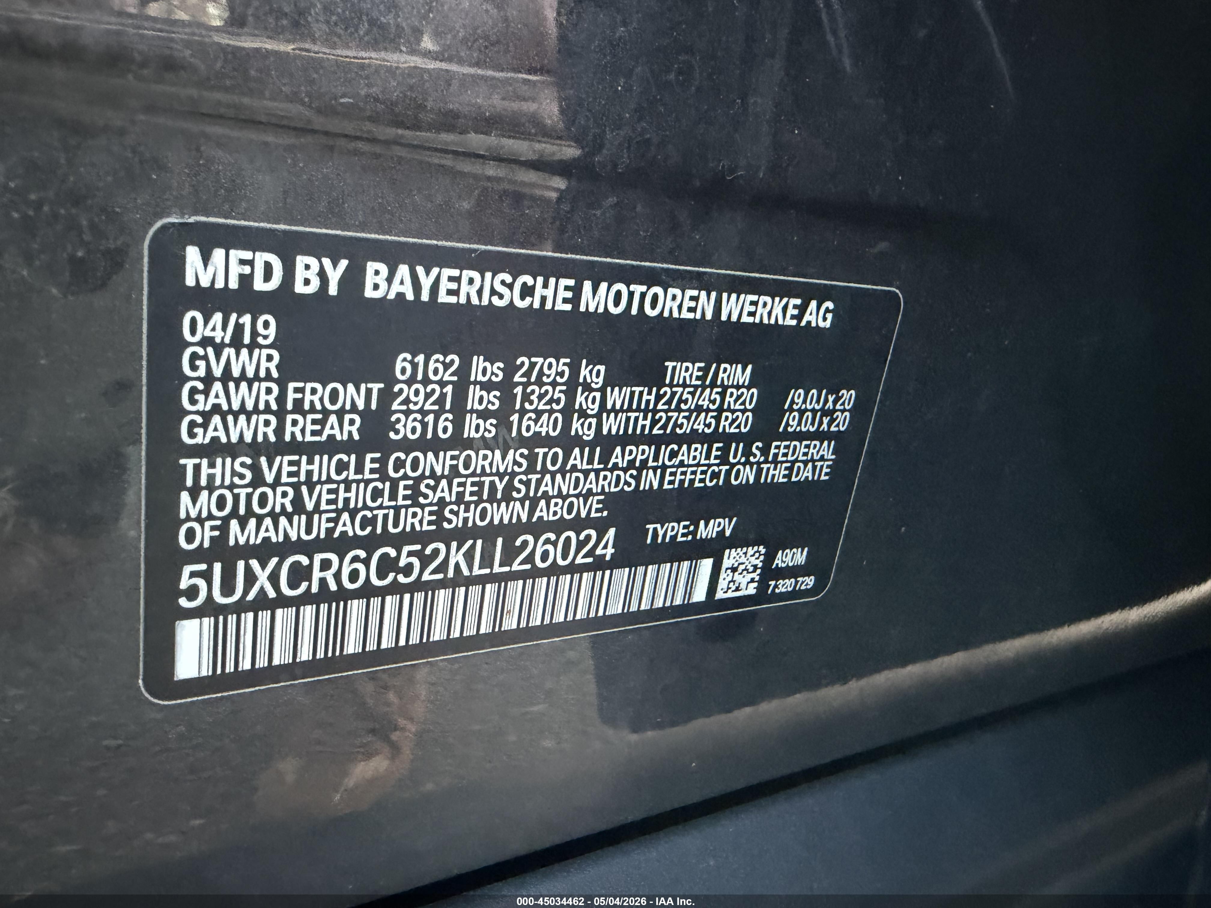 2019 BMW X5 VIN 5UXCR6C52KLL26024 IAAI salvage auction — Normal Wear, Clear (Massachusetts), sold $22,500 on 2026-05-29 (photo 8)