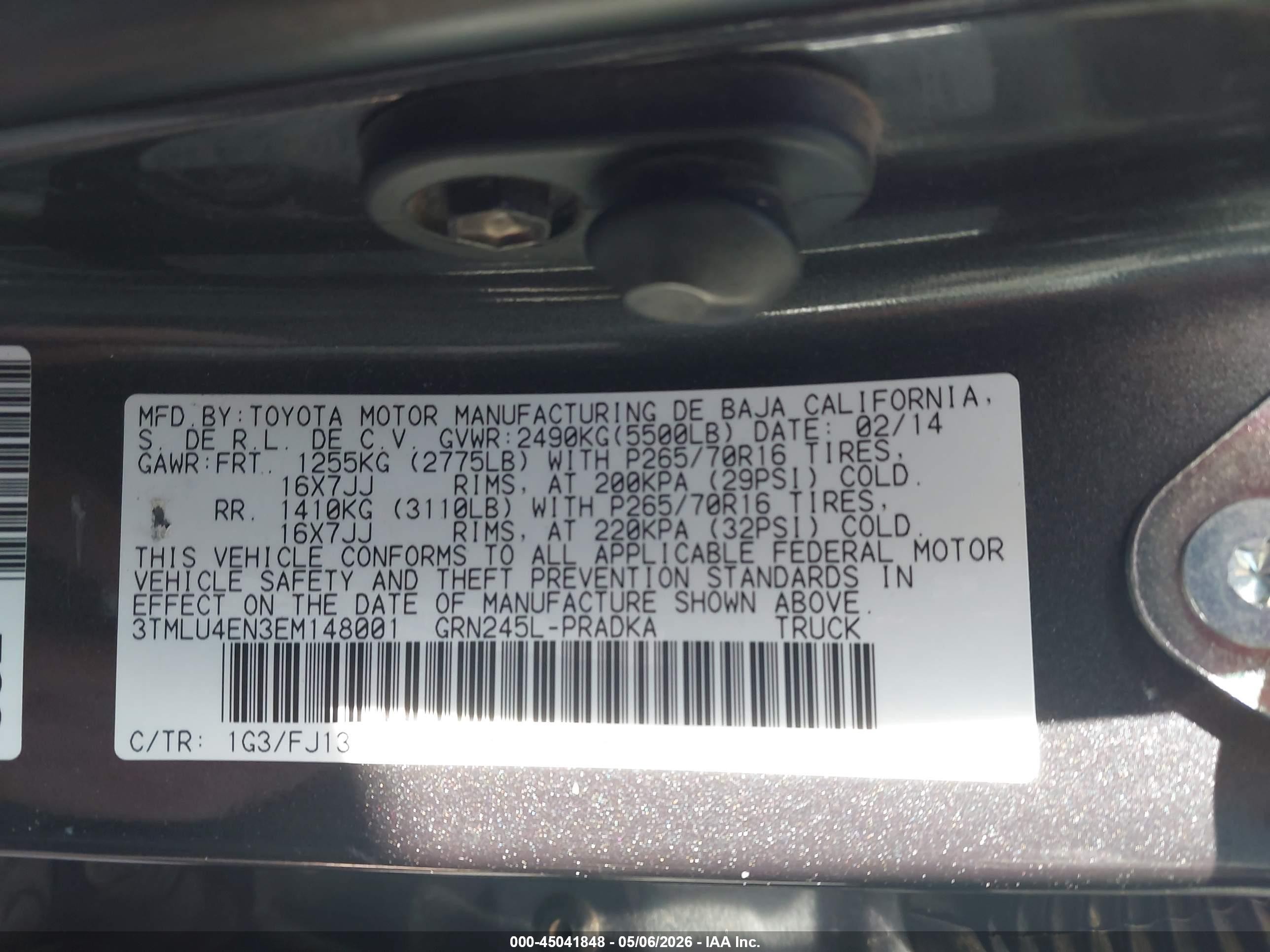 2014 Toyota Tacoma VIN 3TMLU4EN3EM148001 IAAI salvage auction — Front End, Salvage (Utah), sold $4,750 on 2026-07-09 (photo 9)