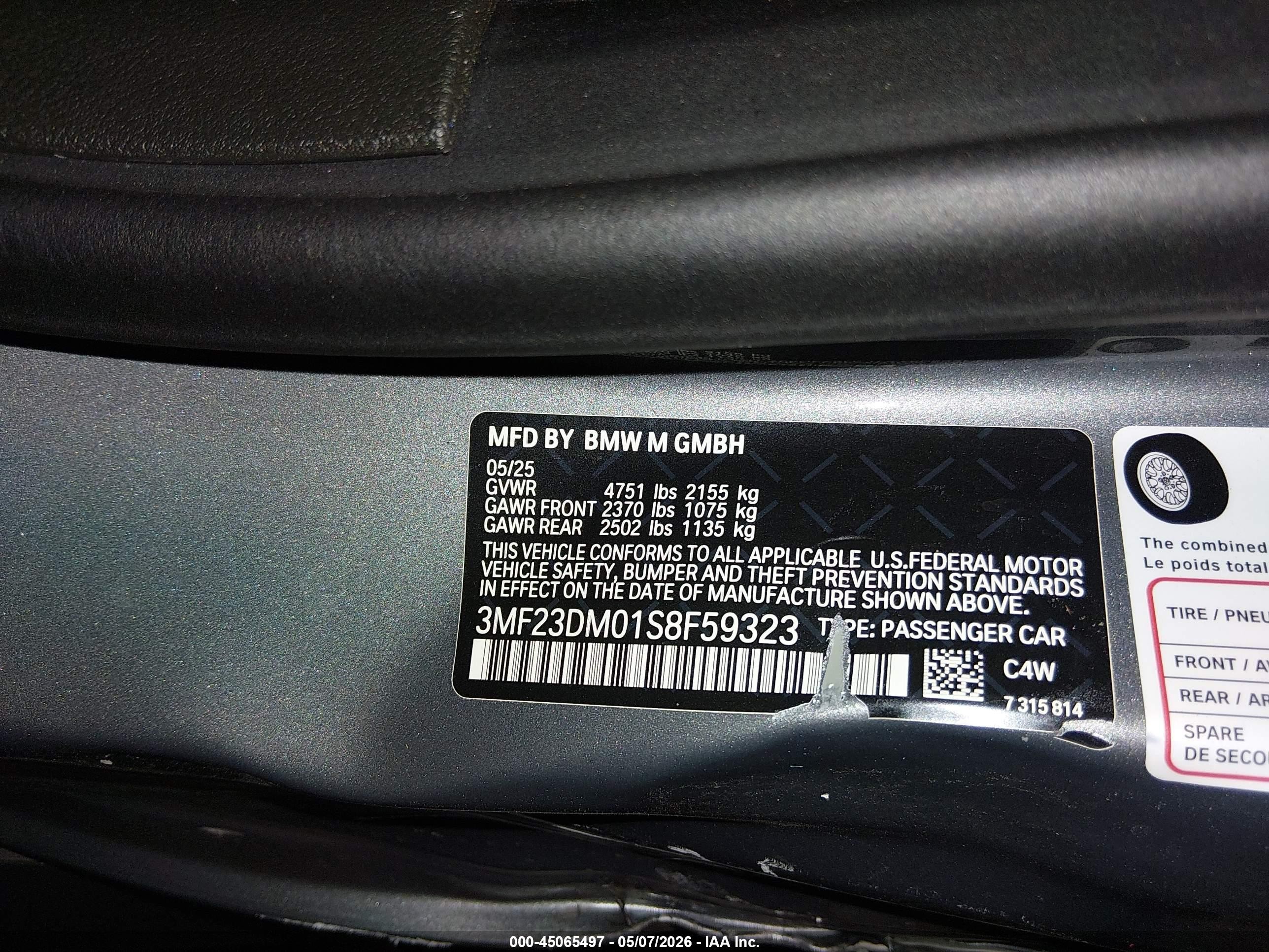 2025 BMW M2 VIN 3MF23DM01S8F59323 IAAI salvage auction — Side, Salvage (Oregon), sold $33,900 on 2026-08-10 (photo 9)