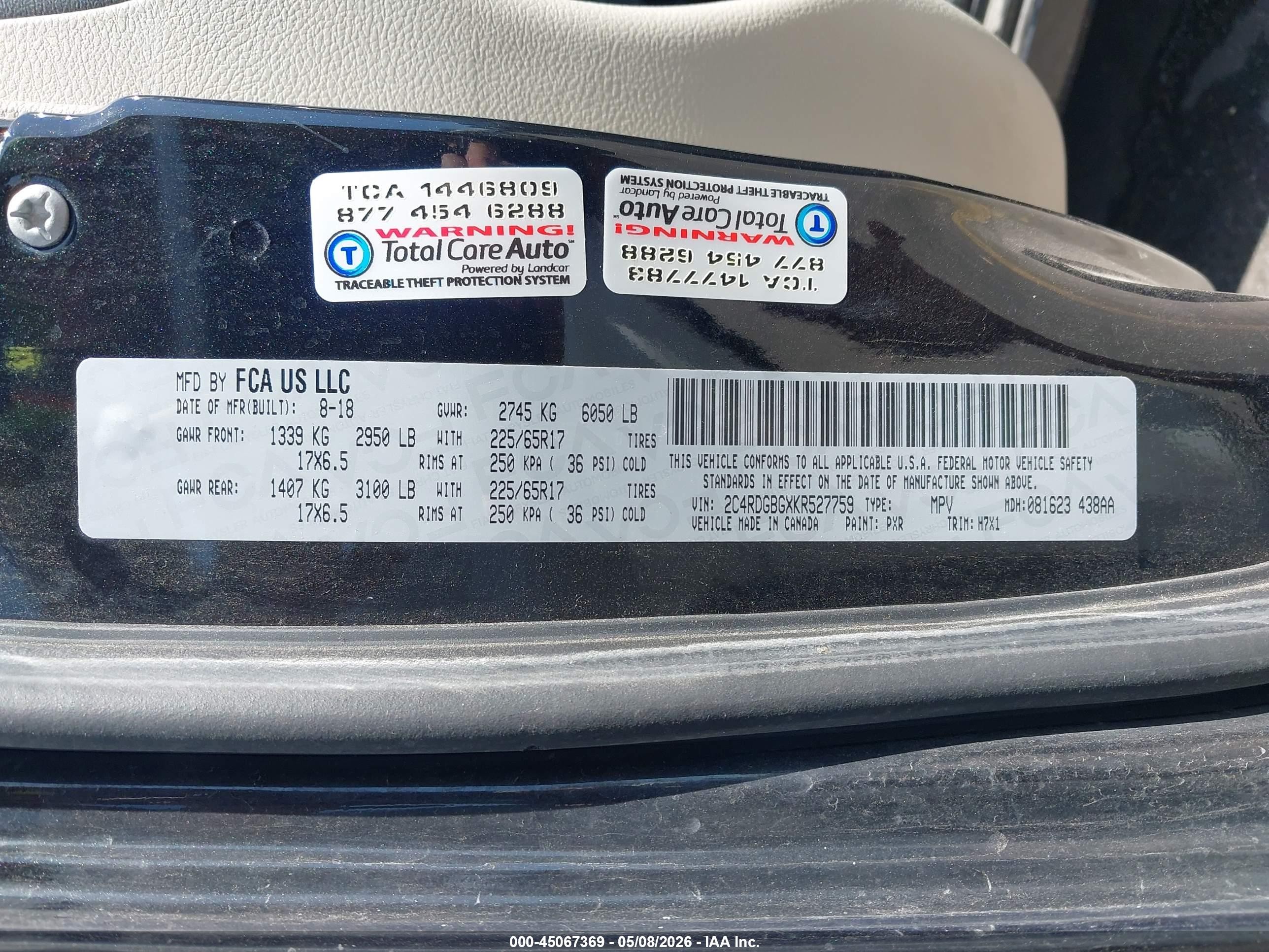 2019 Dodge Grand Caravan VIN 2C4RDGBGXKR527759 IAAI salvage auction — Side, Salvage (Utah), sold $1,750 on 2026-07-09 (photo 9)
