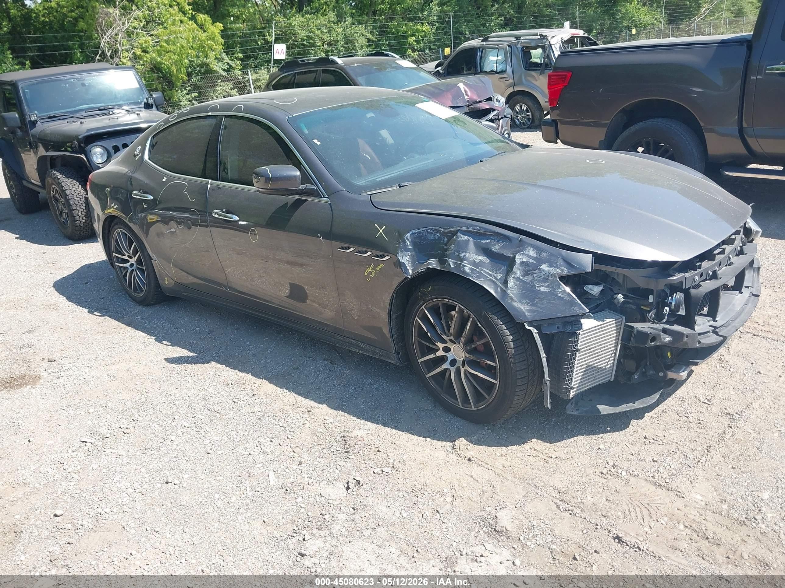 2015 Maserati Ghibli VIN ZAM57RTA3F1138477 IAAI salvage auction — Front End, Salvage (Indiana), sold $1,900 on 2026-09-09 (photo 1)