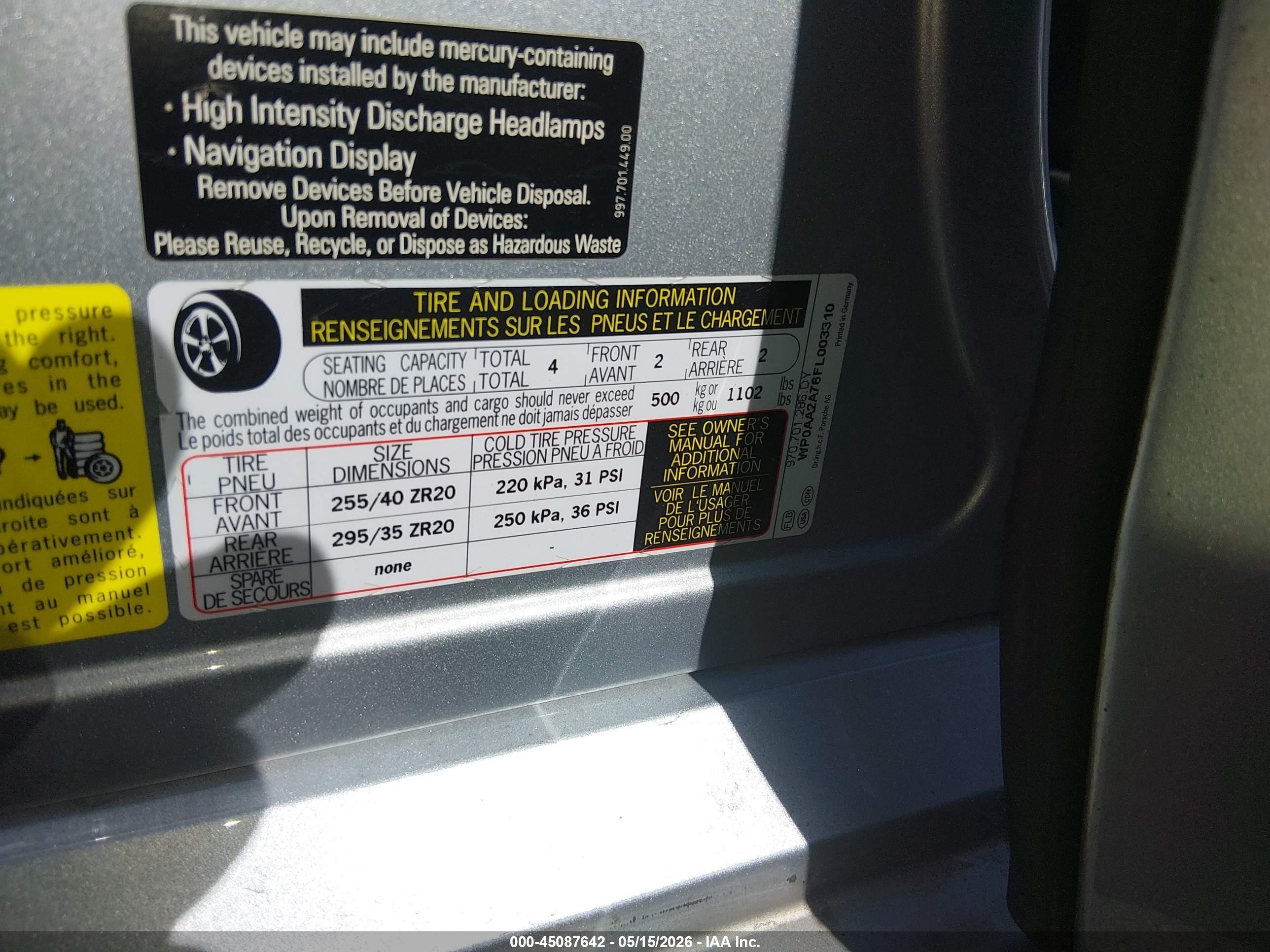 2015 Porsche Panamera VIN WP0AA2A76FL003310 IAAI salvage auction — Undercarriage, Salvage (Colorado), sold $4,025 on 2026-06-30 (photo 9)