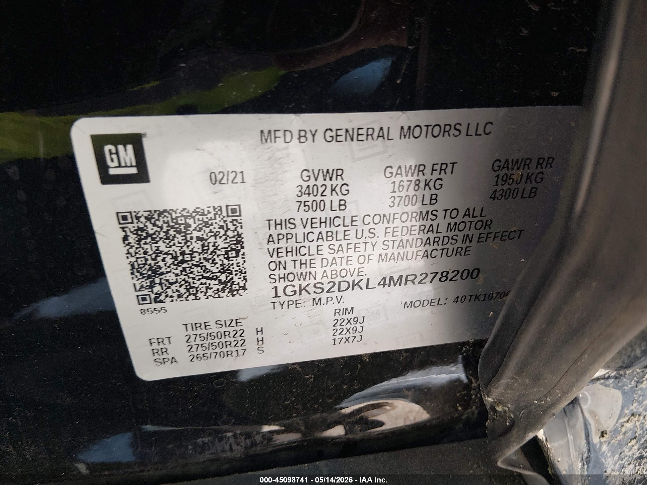 2021 Gmc Yukon VIN 1GKS2DKL4MR278200 IAAI salvage auction — Side, Salvage (Mississippi), sold $23,500 on 2026-08-21 (photo 9)