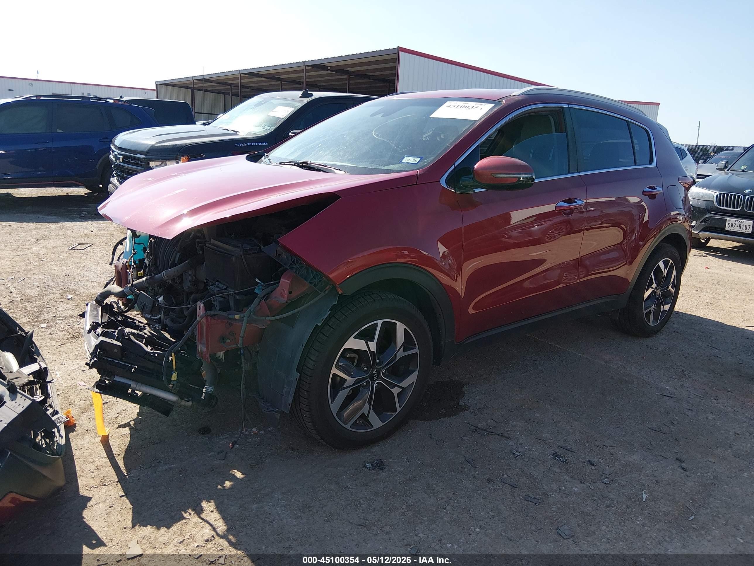 2020 Kia Sportage VIN KNDPN3AC8L7638910 IAAI salvage auction — Front End, Original (Texas), sold $2,100 on 2026-07-09 (photo 2)