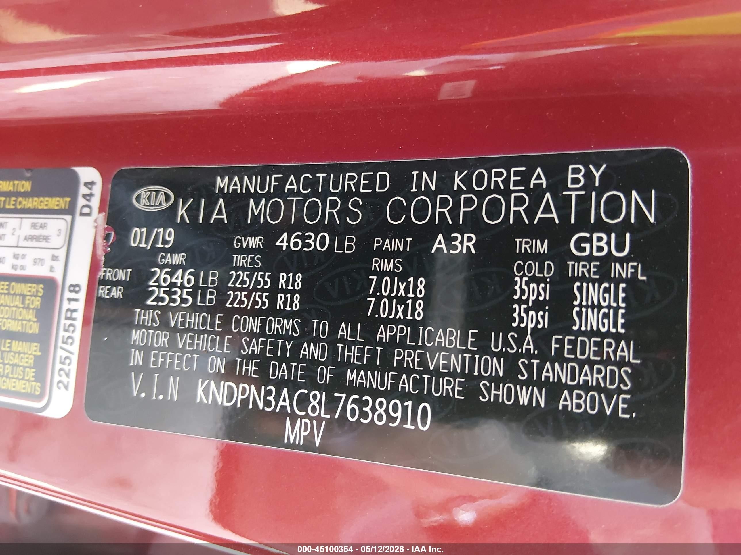 2020 Kia Sportage VIN KNDPN3AC8L7638910 IAAI salvage auction — Front End, Original (Texas), sold $2,100 on 2026-07-09 (photo 9)