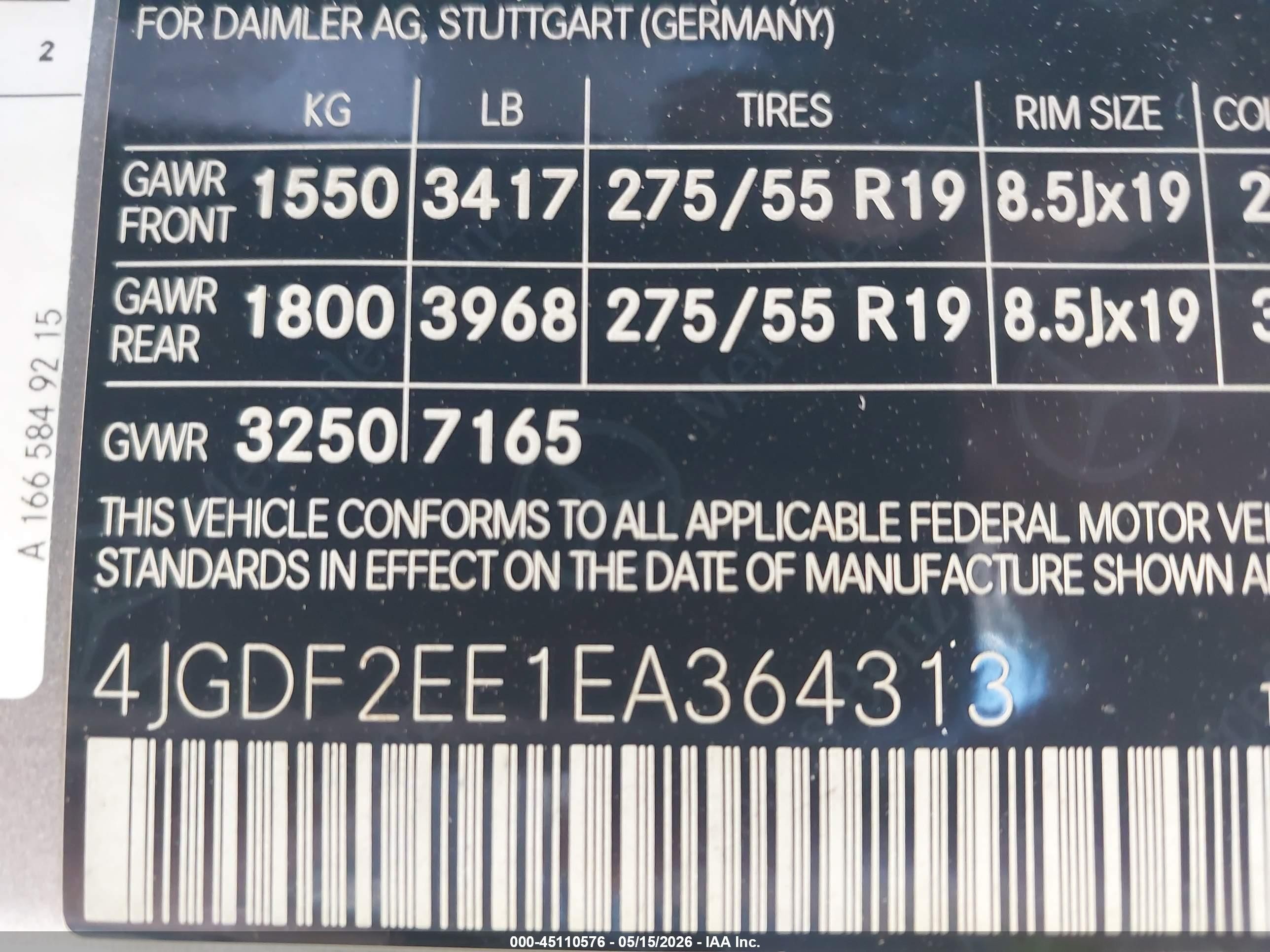 2014 Mercedes-benz VIN 4JGDF2EE1EA364313 IAAI salvage auction — Front End, Clear (Virginia), sold $1,500 on 2026-09-06 (photo 9)