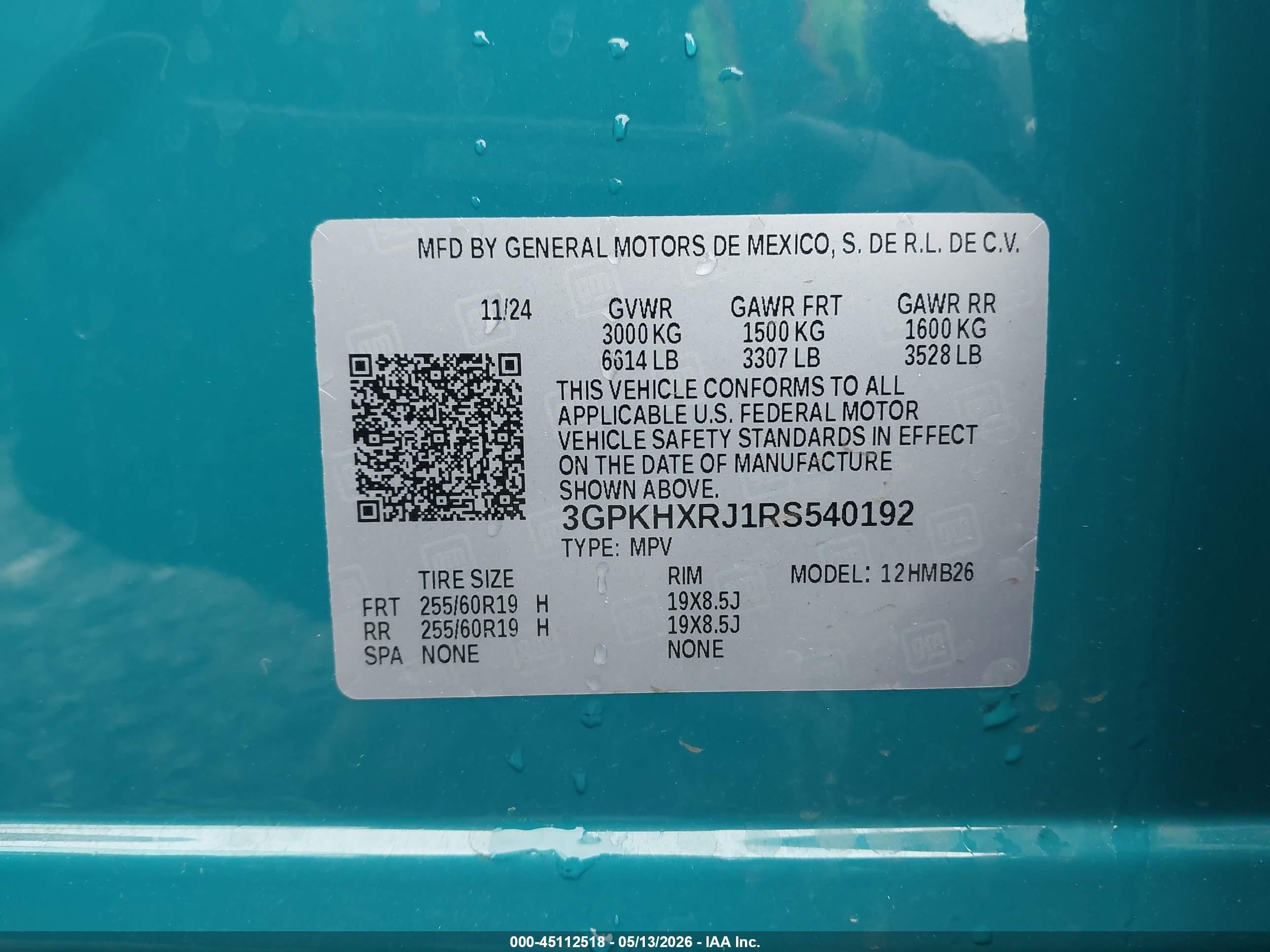 2024 Honda Prologue VIN 3GPKHXRJ1RS540192 IAAI salvage auction — Rear End, Salvage (Oregon), sold $8,700 on 2026-09-05 (photo 9)