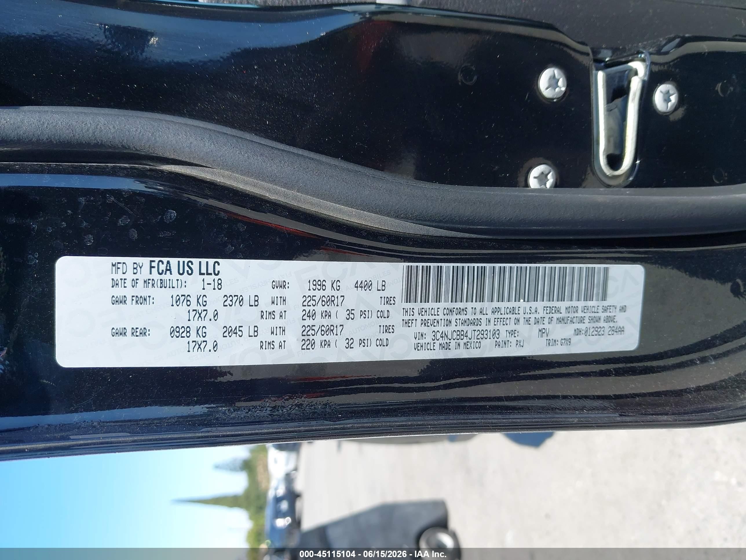2018 Jeep Compass VIN 3C4NJCBB4JT293103 IAAI salvage auction — Normal Wear, Clear (California), sold $5,700 on 2026-07-09 (photo 9)