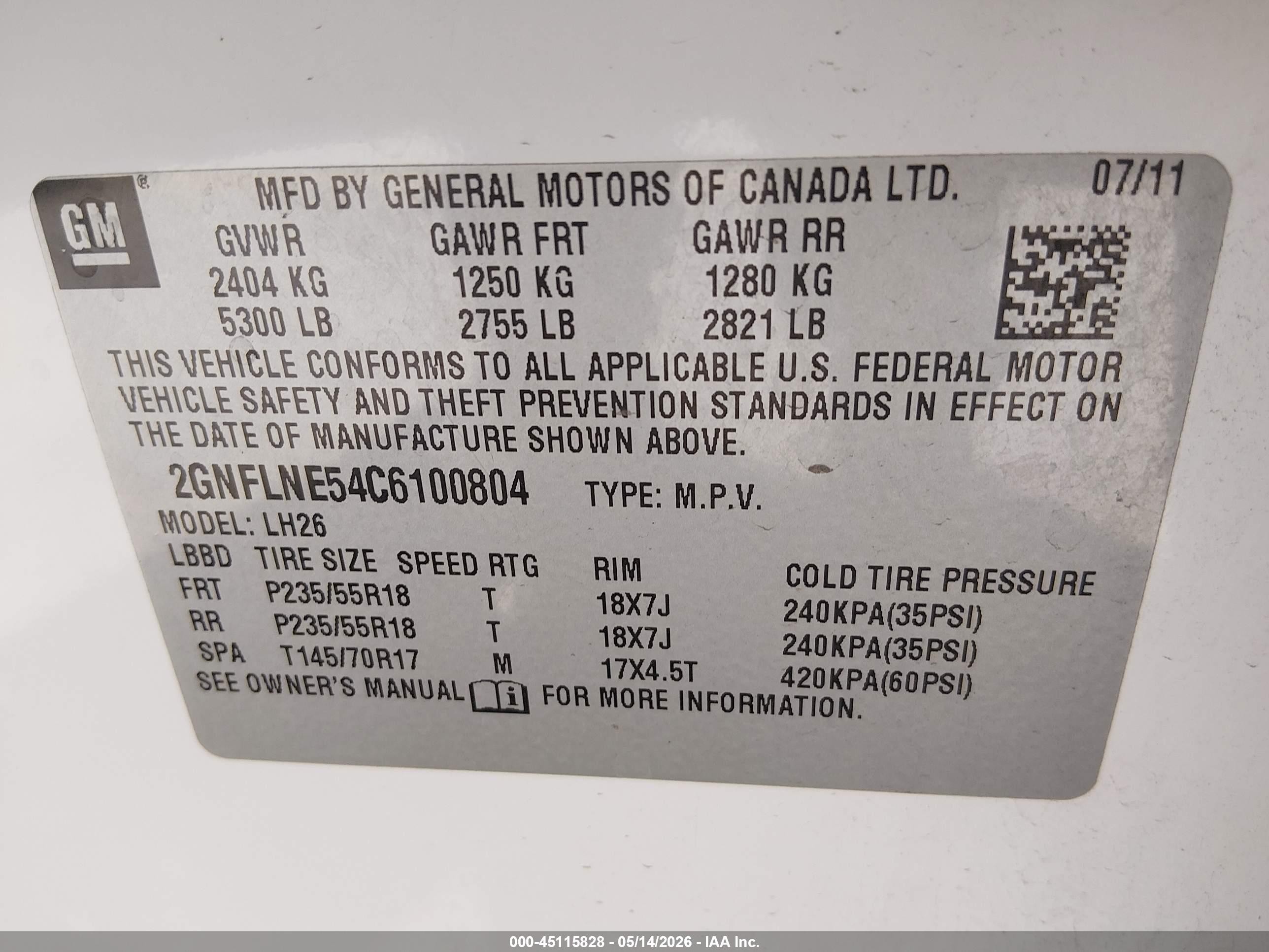 2012 Chevrolet Equinox VIN 2GNFLNE54C6100804 IAAI salvage auction — Front End, Salvage (Utah), sold $550 on 2026-07-09 (photo 9)
