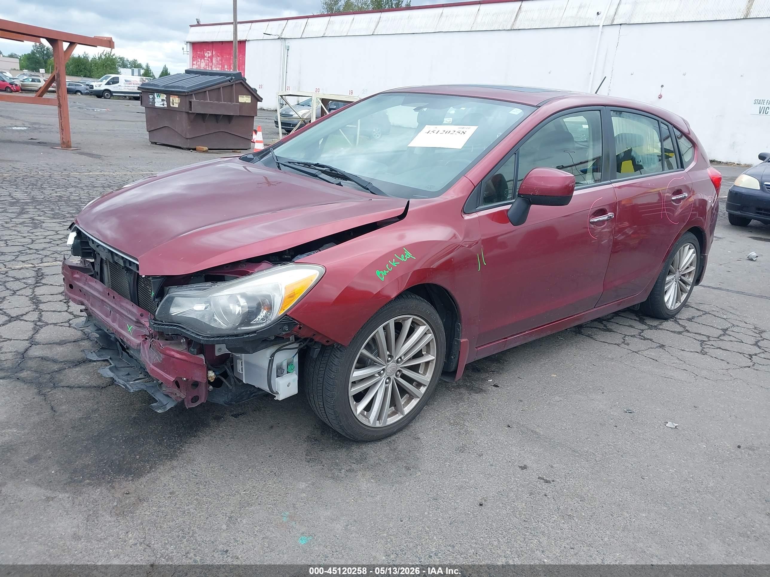 2012 Subaru Impreza VIN JF1GPAK66CH244443 IAAI salvage auction — Front End, Salvage (Oregon), sold $1,850 on 2026-07-09 (photo 2)