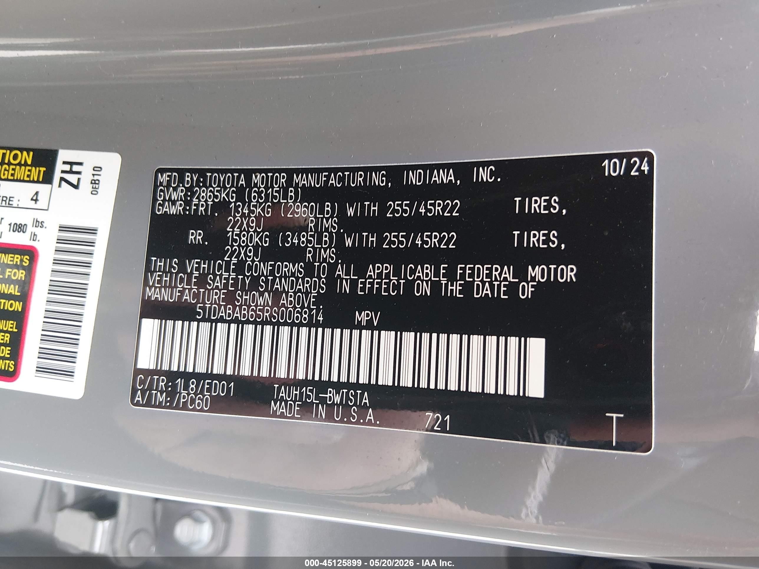 2024 Lexus Tx VIN 5TDABAB65RS006814 IAAI salvage auction — Front End, Salvage (Texas), sold $20,600 on 2026-07-10 (photo 9)