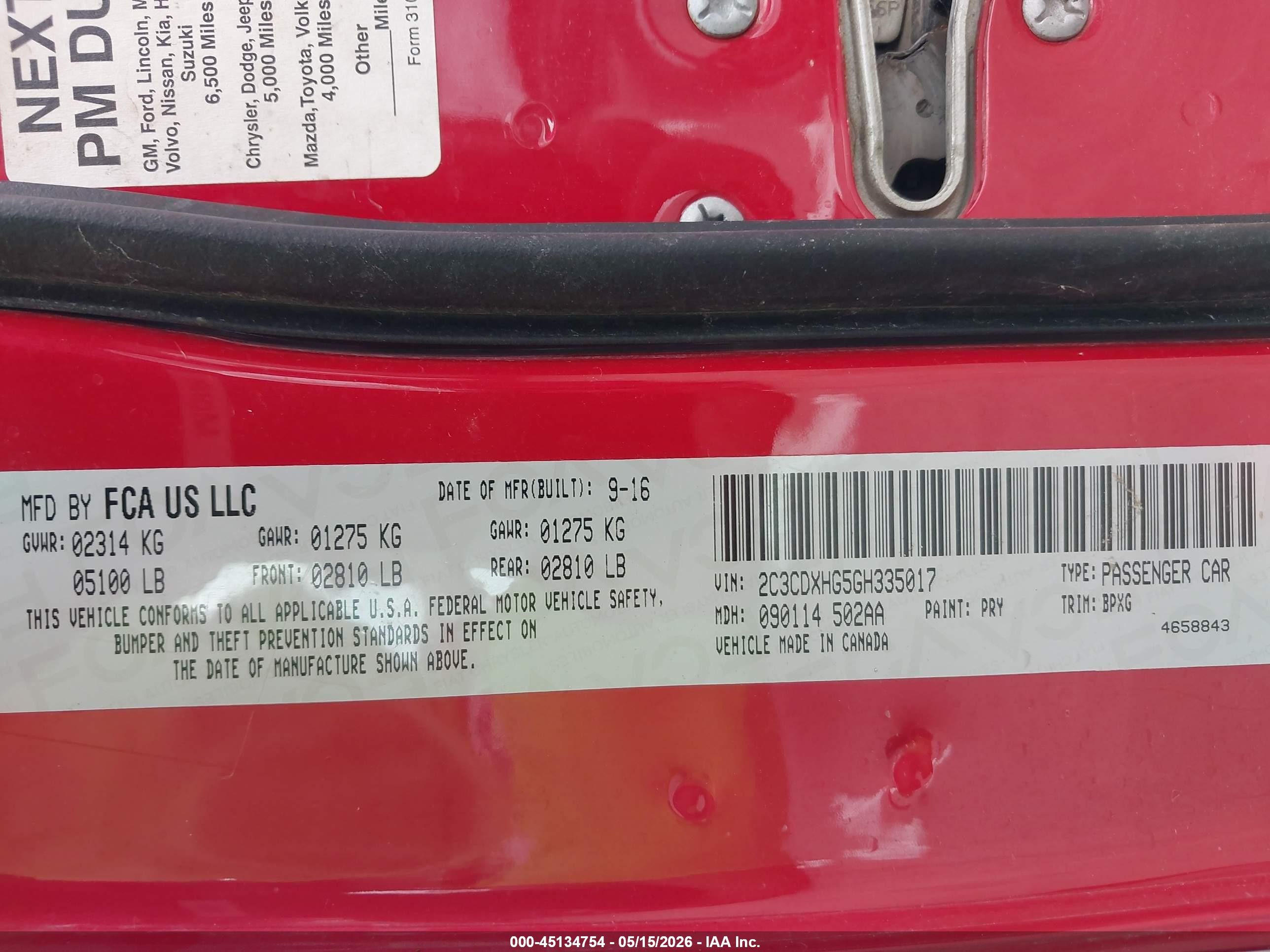 2016 Dodge Charger VIN 2C3CDXHG5GH335017 IAAI salvage auction — Side, Prior Salvage (Minnesota), sold $950 on 2026-07-06 (photo 9)