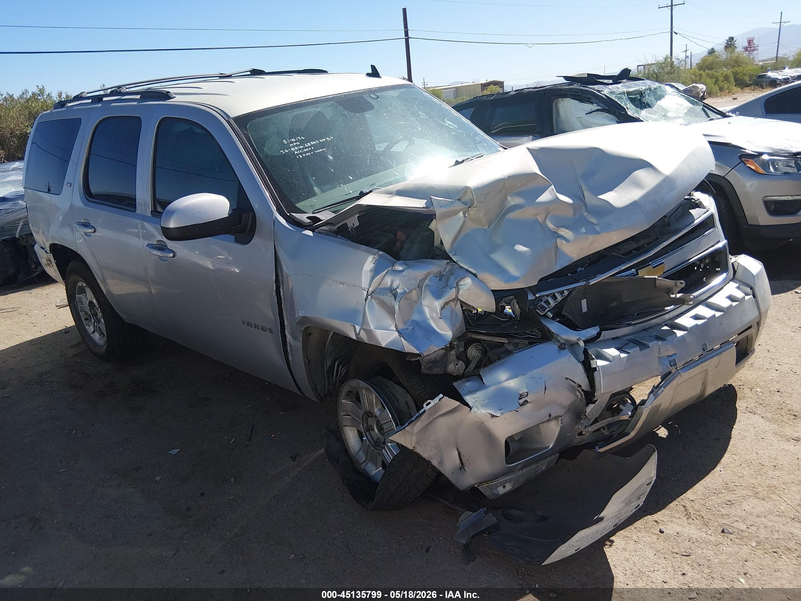 2013 Chevrolet Tahoe VIN 1GNSKBE07DR200468 IAAI salvage auction — Front End, Salvage (Arizona), sold $825 on 2026-07-02 (photo 1)
