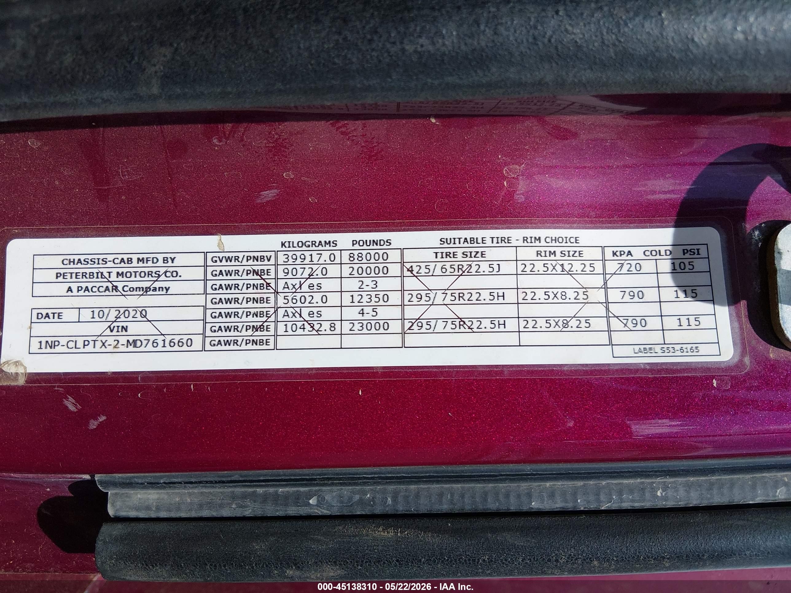 2021 Peterbilt 567 VIN 1NPCLPTX2MD761660 IAAI salvage auction — Engine Damage, Salvage (Mississippi), sold $29,000 on 2026-07-01 (photo 8)