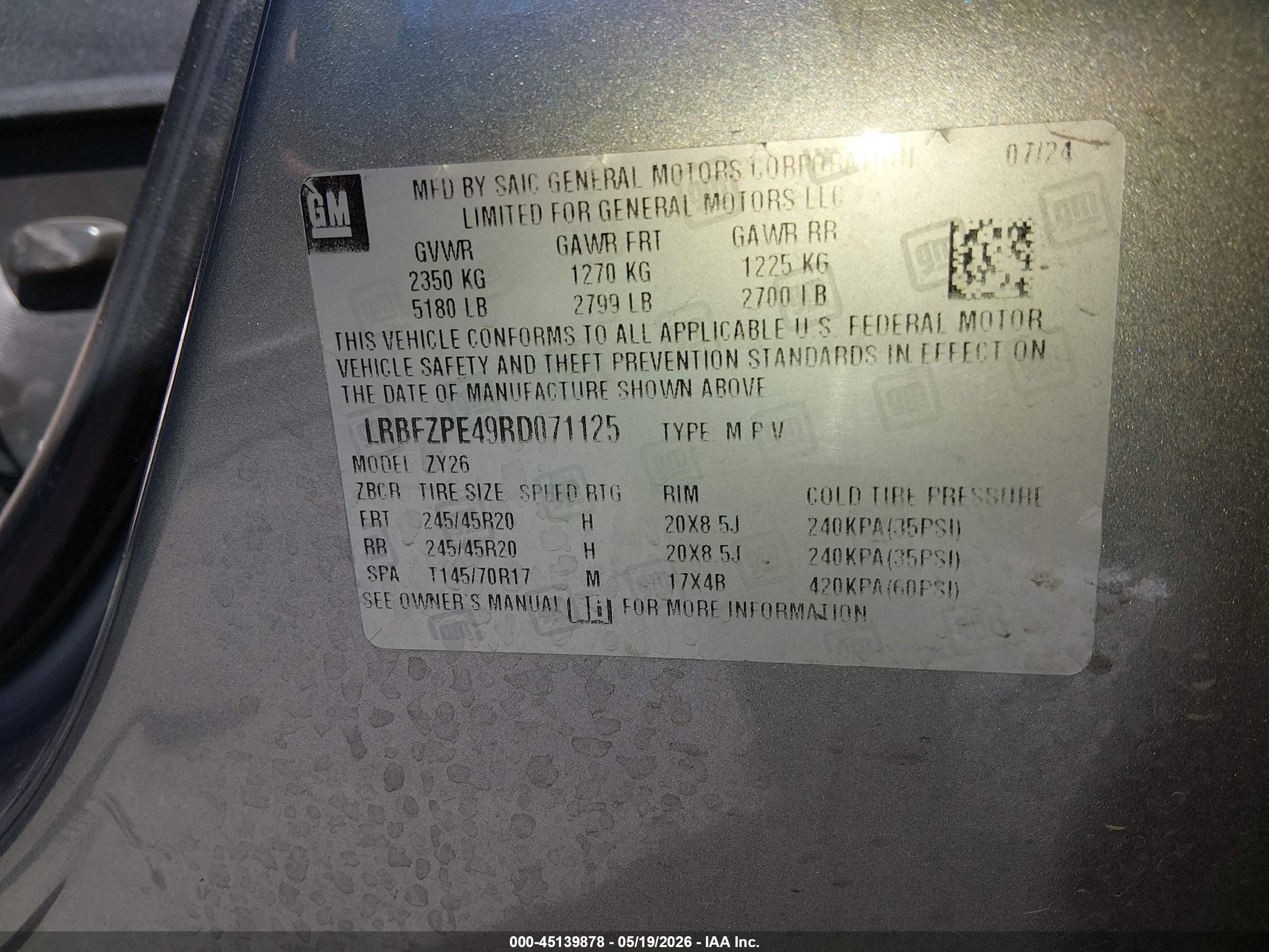 2024 Buick Envision VIN LRBFZPE49RD071125 IAAI salvage auction — Side, Salvage (Utah), sold $3,300 on 2026-07-09 (photo 9)