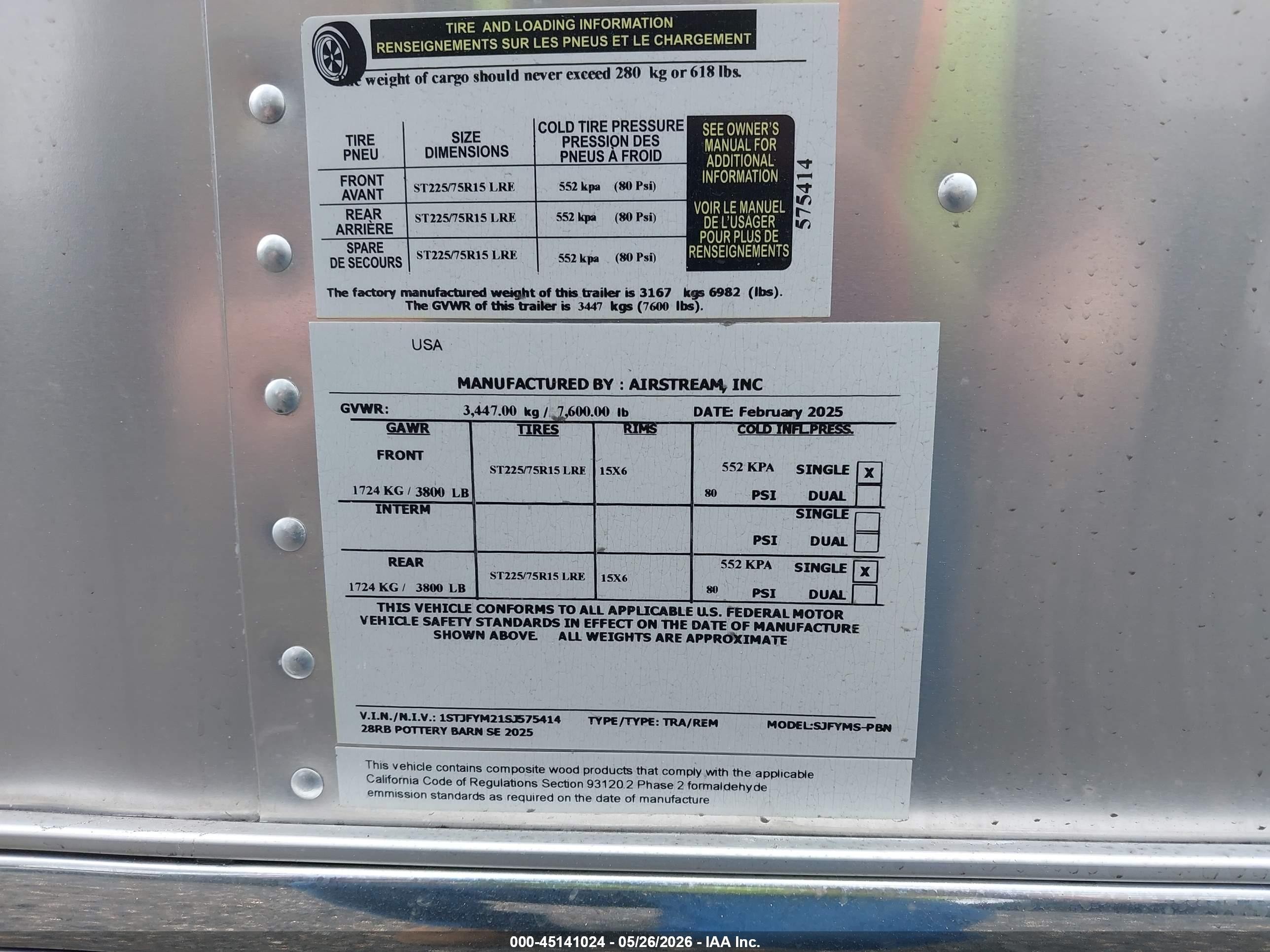 2025 Airstream Pottery VIN 1STJFYM21SJ575414 IAAI salvage auction — Rollover, Salvage (Delaware), sold $425 on 2026-08-26 (photo 9)